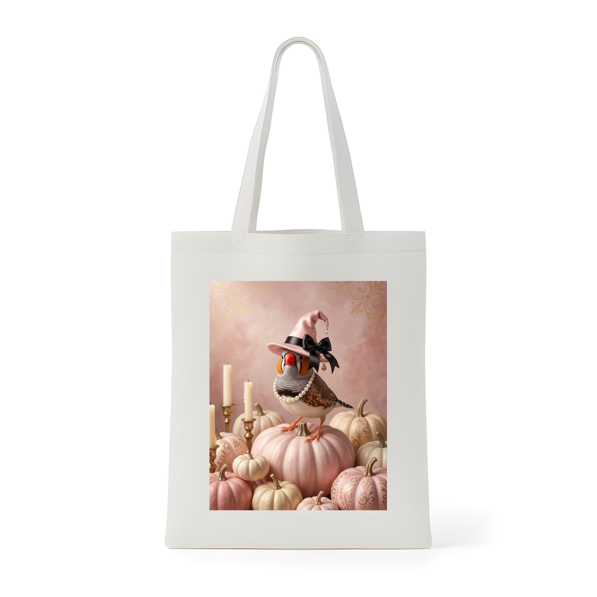 キンカチョウのかぼちゃとキャンドルの油絵風アートハロウィントートバッグ