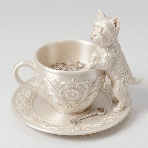 ヨークシャーテリアのルネサンス肖像画アクセサリートレイ(シルクホワイト)