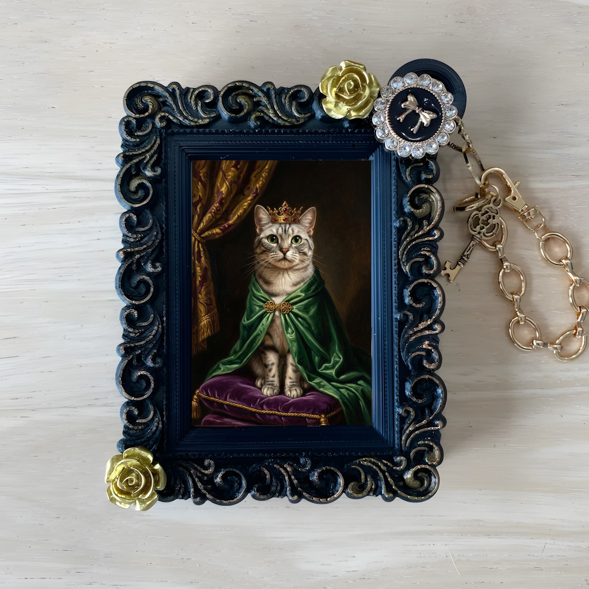 American Shorthair Renaissance Portrait Bag Charm (Black)