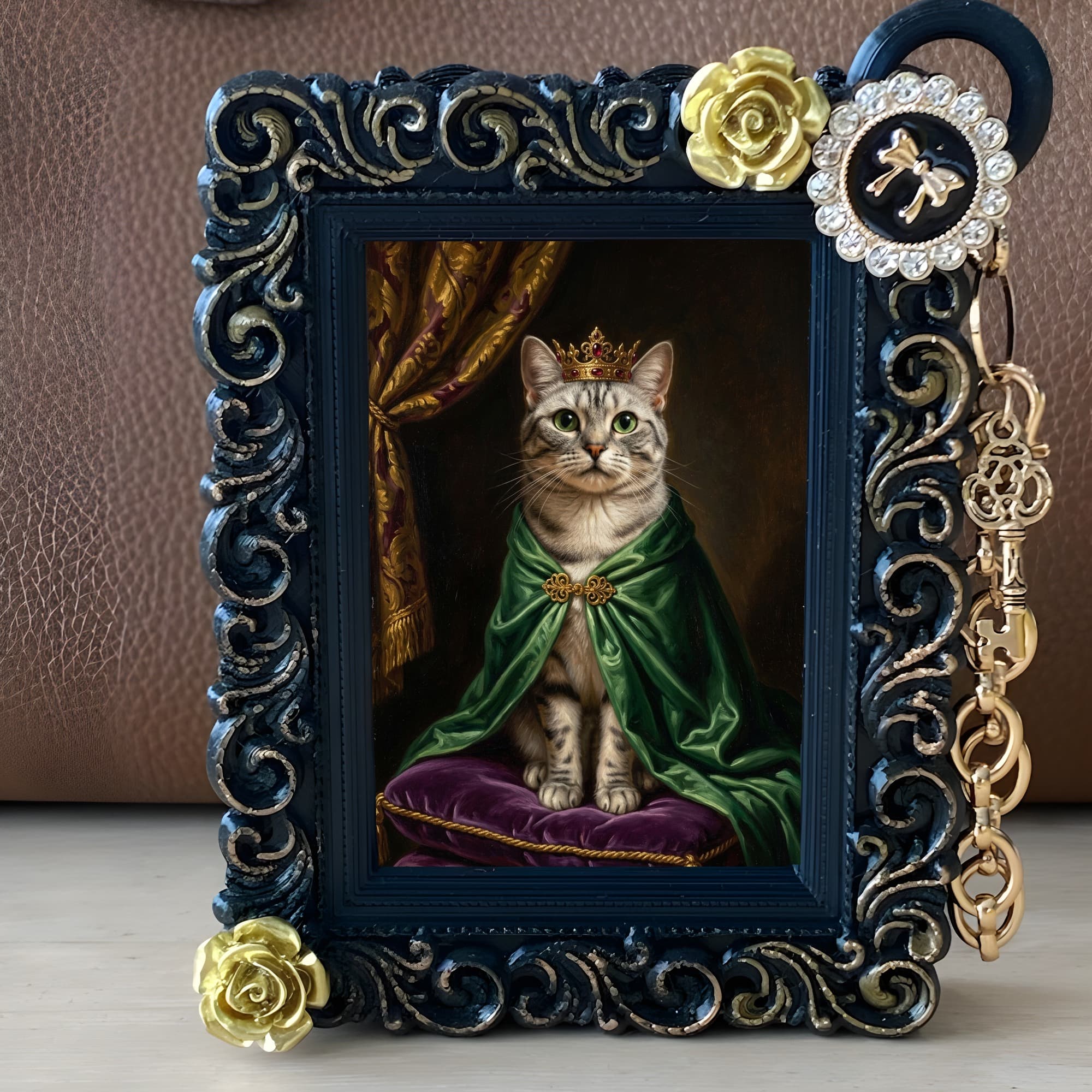 American Shorthair Renaissance Portrait Bag Charm (Black) 2