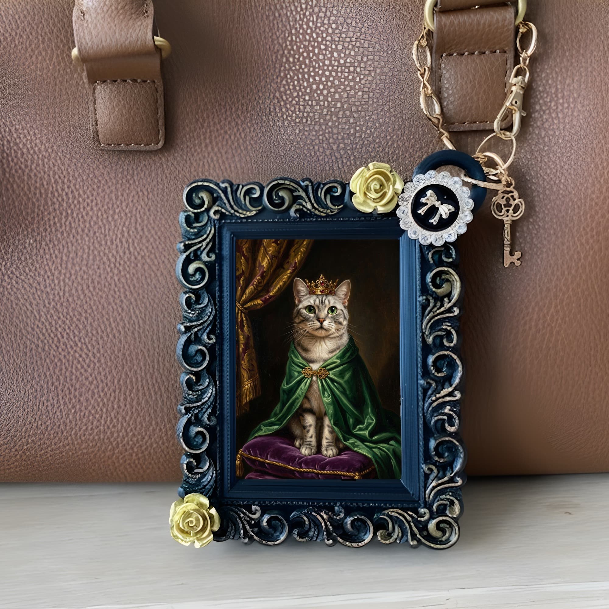 American Shorthair Renaissance Portrait Bag Charm (Black) 3
