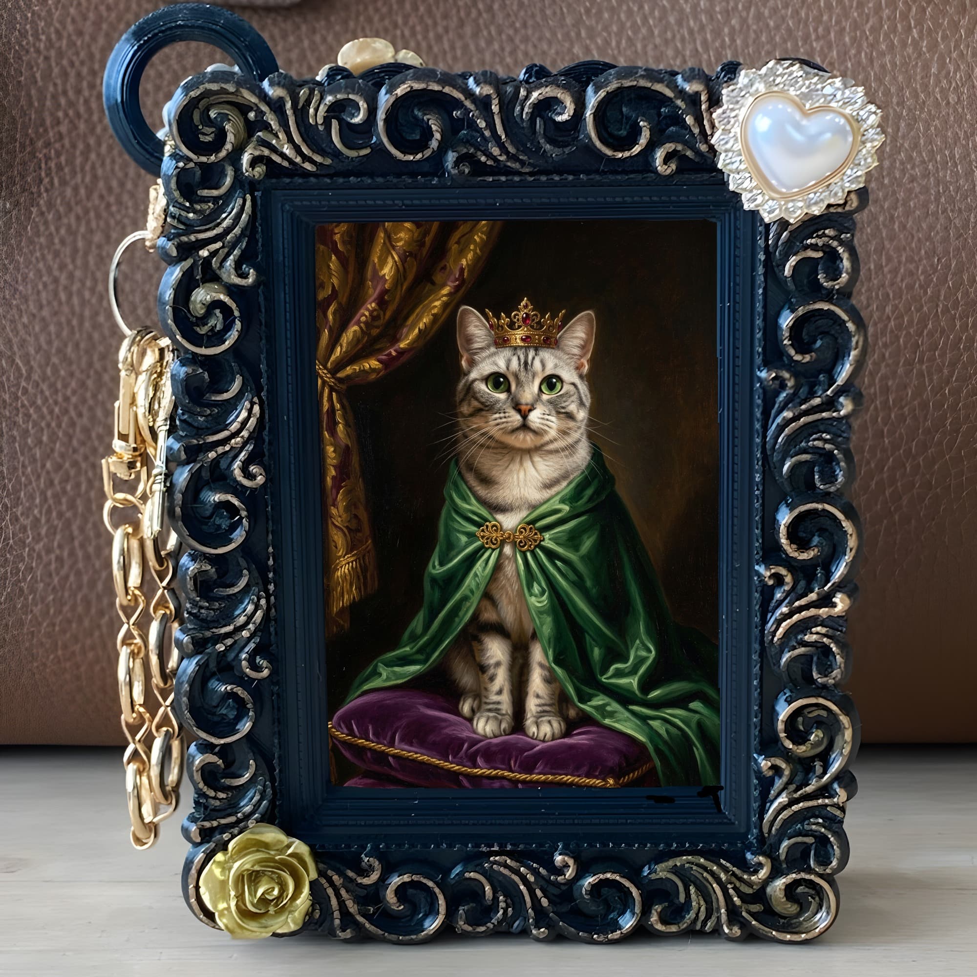 American Shorthair Renaissance Portrait Bag Charm (Black) 5