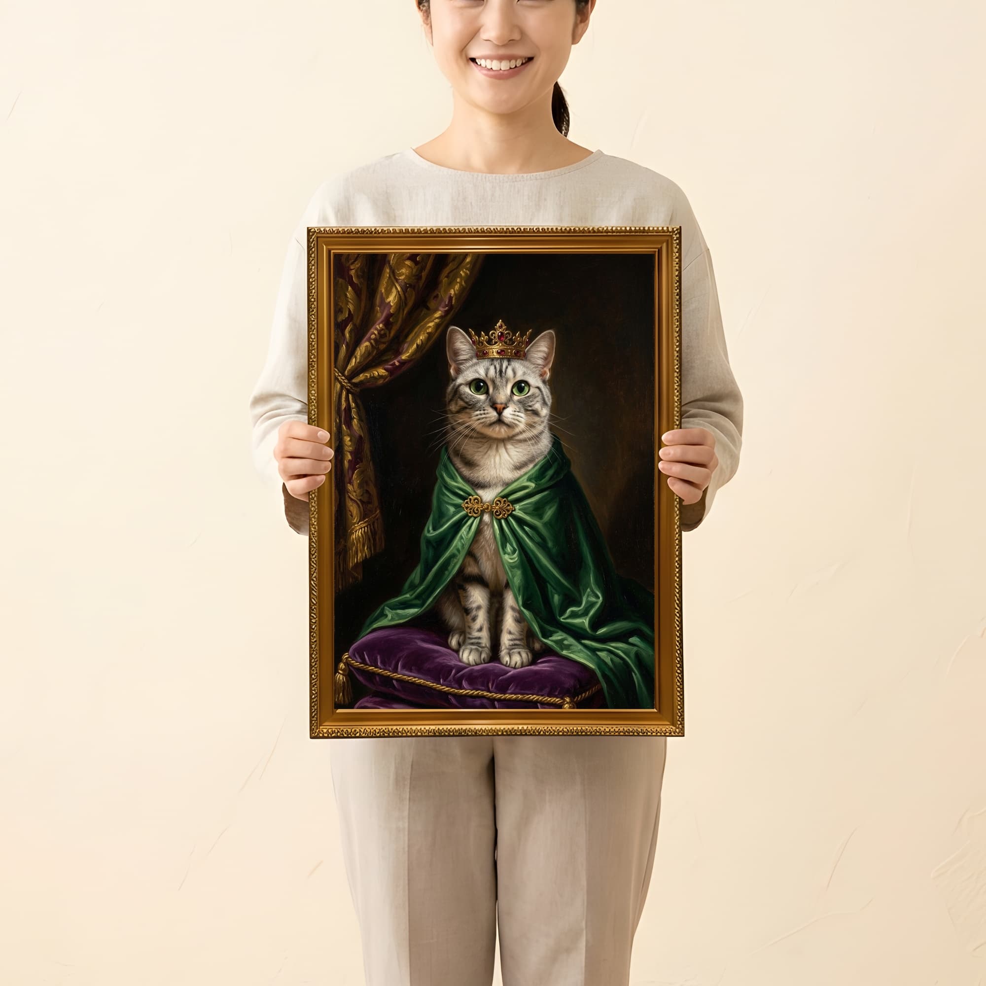 アメリカンショートヘアのルネサンス肖像画額装プリント(A3サイズ) 2