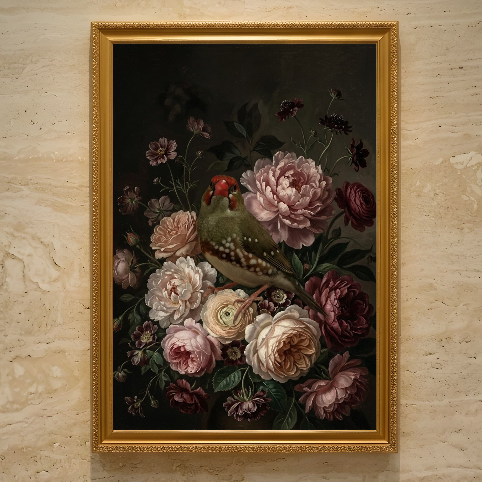 Star finch Floral Oil-Painting Floral Framed Art Print (A3)