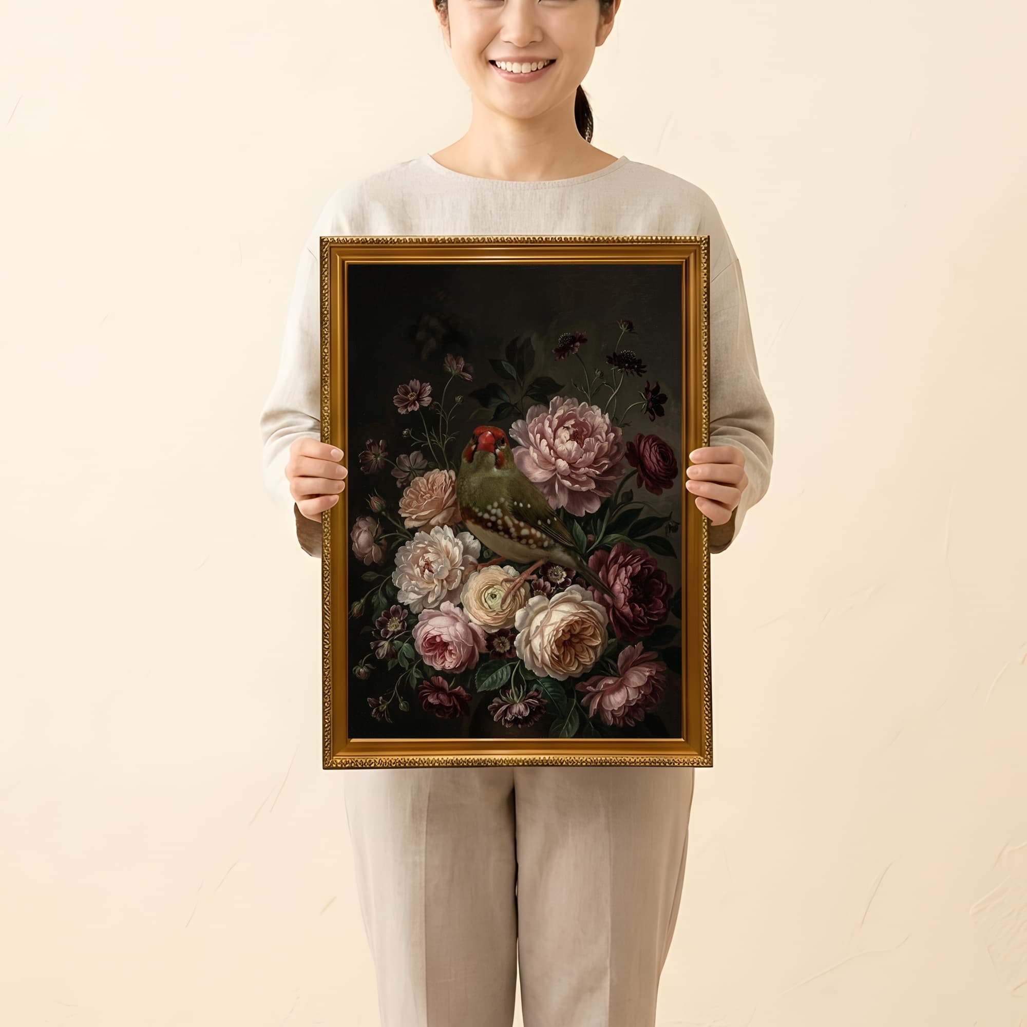 Star finch Floral Oil-Painting Floral Framed Art Print (A3) 2