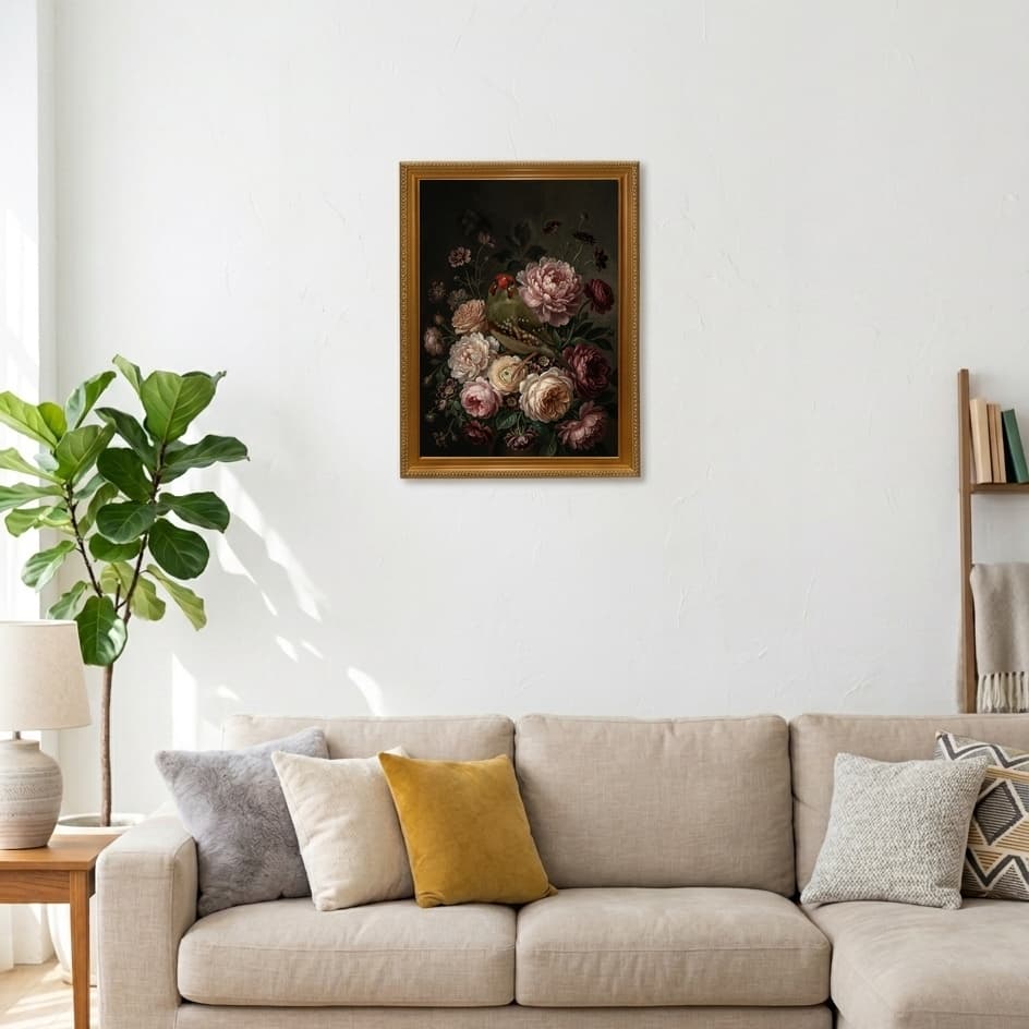Star finch Floral Oil-Painting Floral Framed Art Print (A3) 3