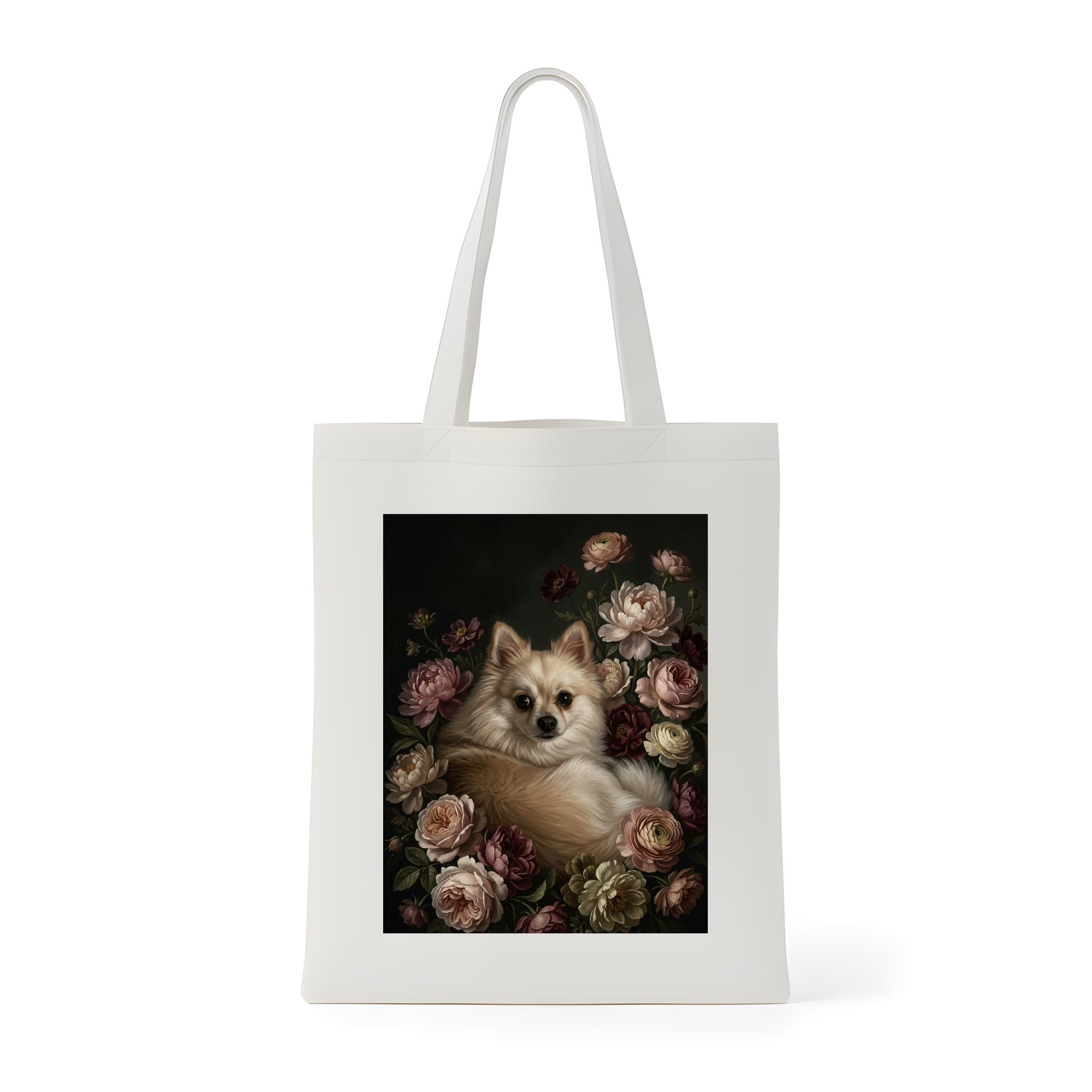 Pomeranian Floral Oil-Painting Floral Tote Bag