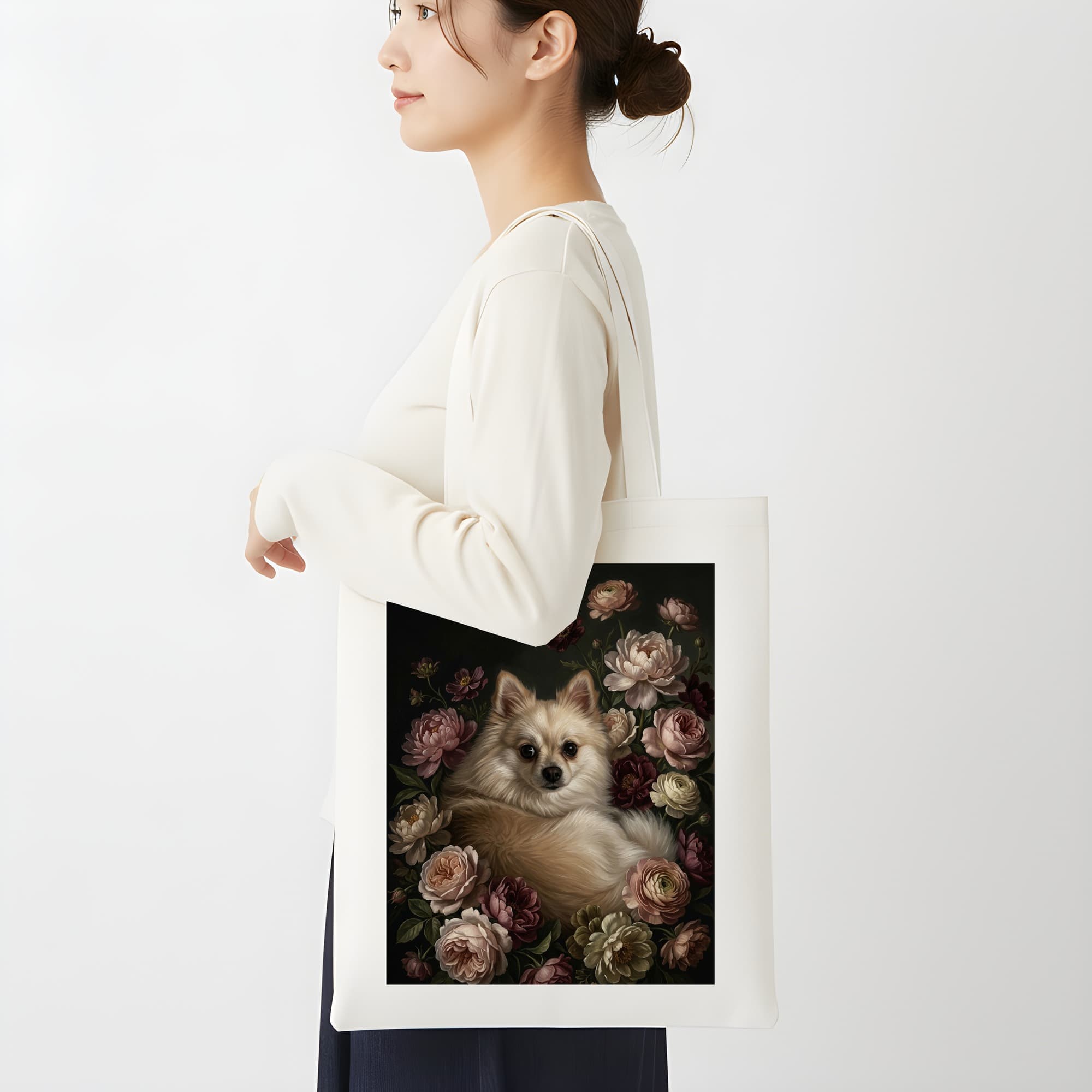 Pomeranian Floral Oil-Painting Floral Tote Bag 2