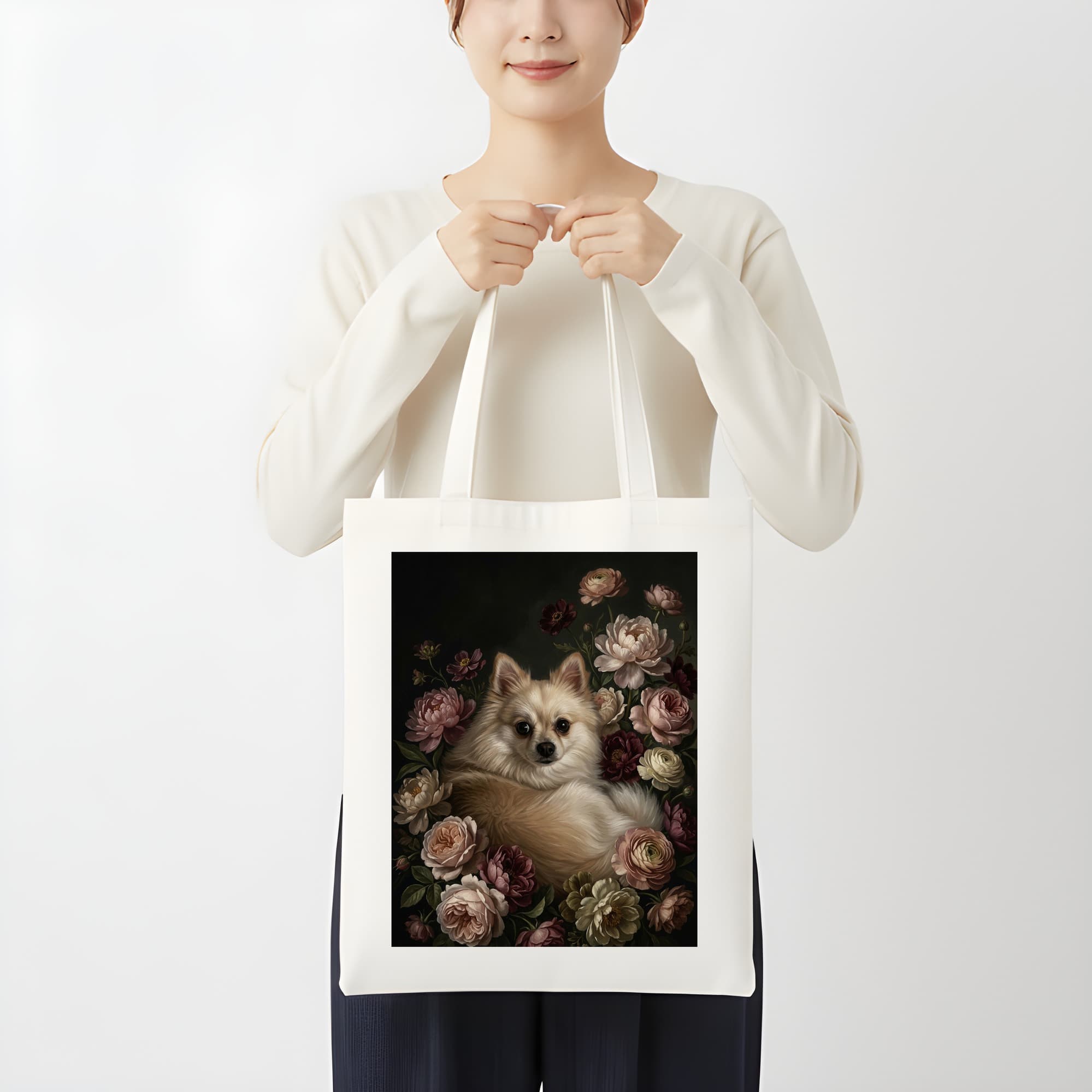 Pomeranian Floral Oil-Painting Floral Tote Bag 3