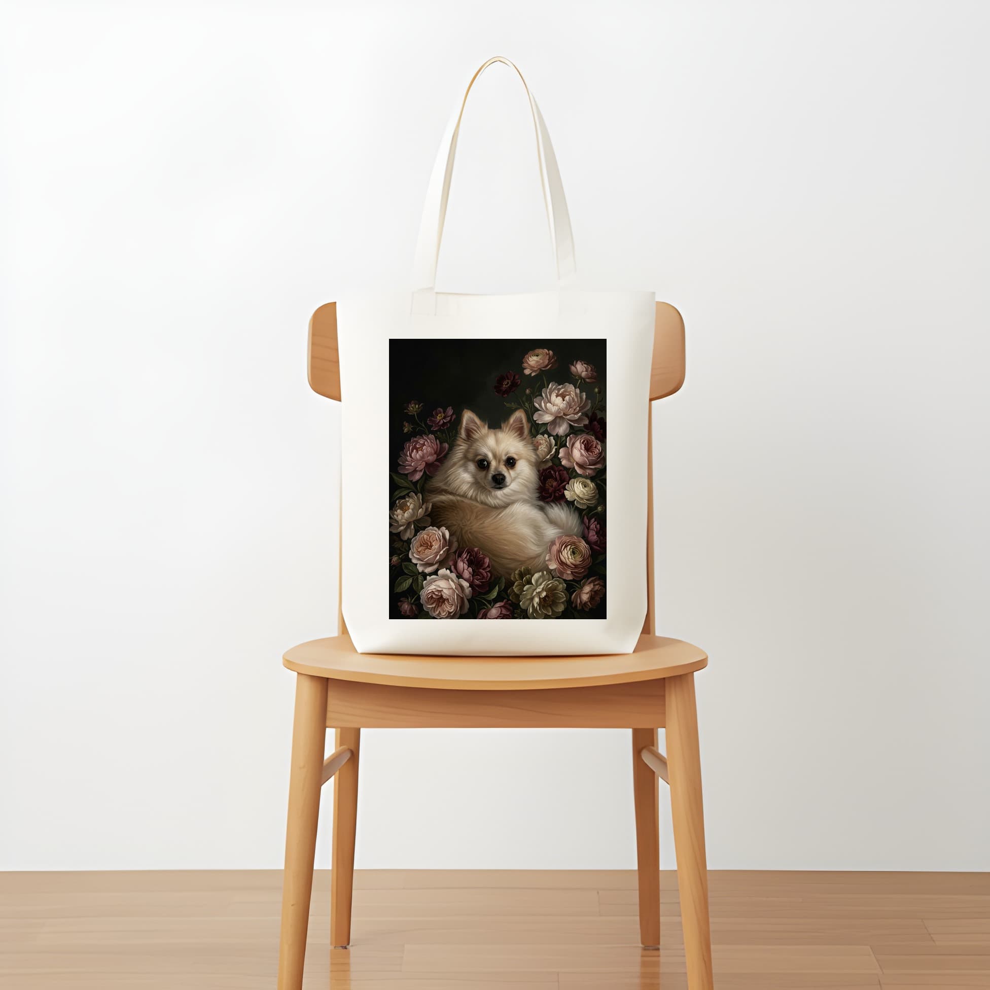 Pomeranian Floral Oil-Painting Floral Tote Bag 5
