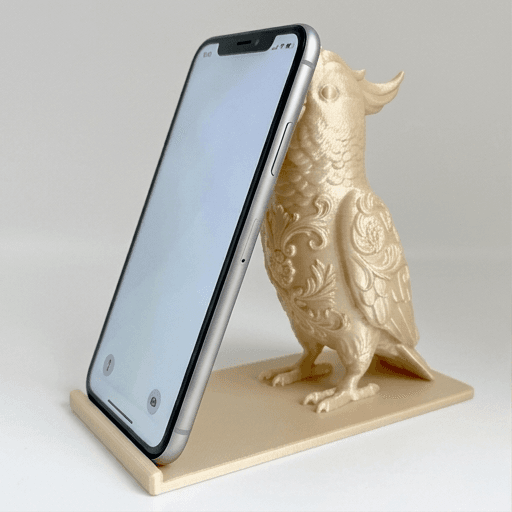 キバタンのルネサンス肖像画スマホスタンド(シルクゴールド)