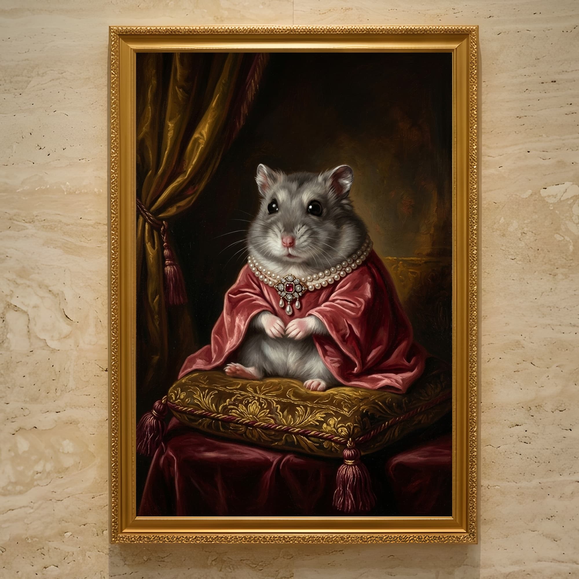 Sapphire hamster Renaissance Portrait Framed Art Print (A3)