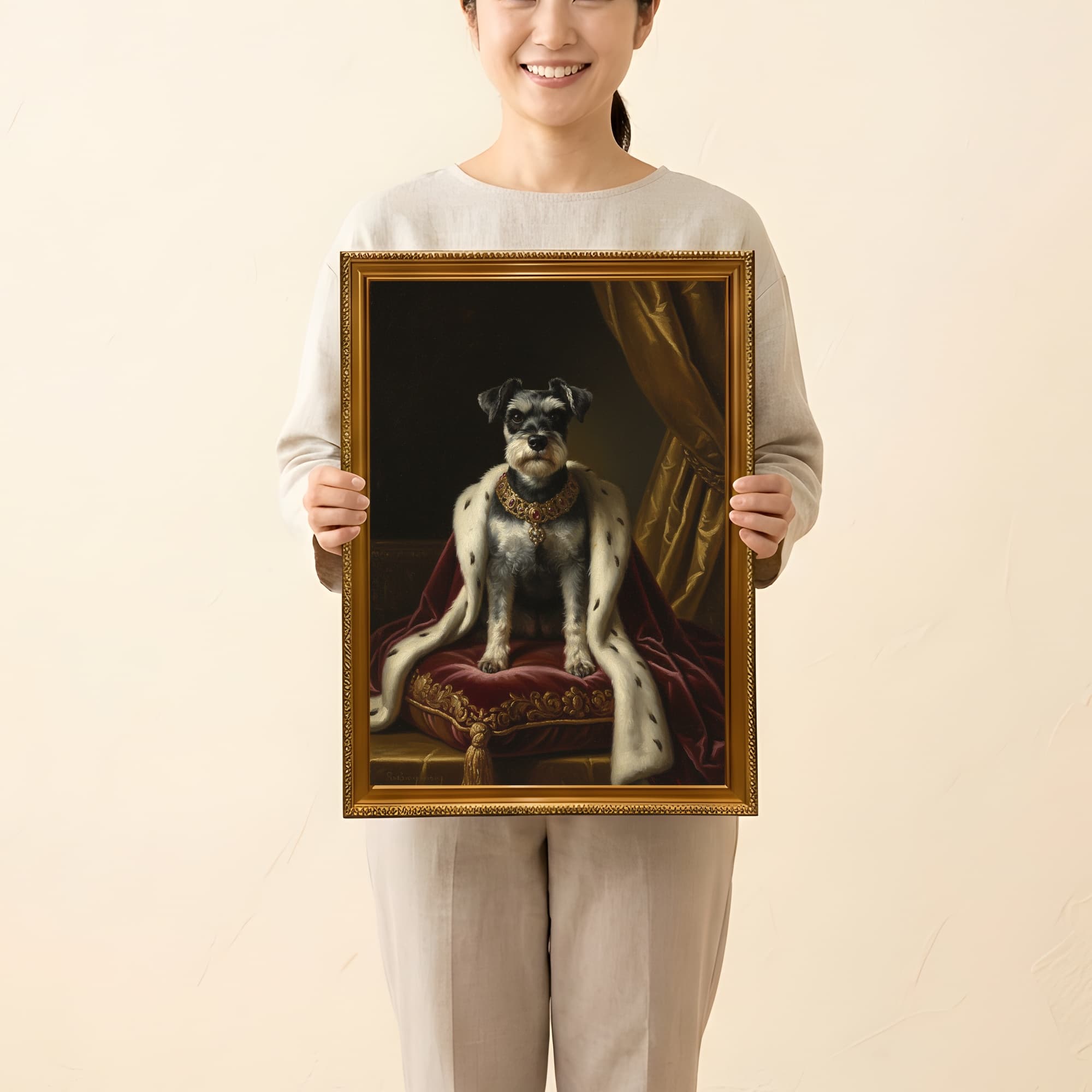 ミニチュアシュナウザーのルネサンス肖像画額装プリント(A3サイズ) 2
