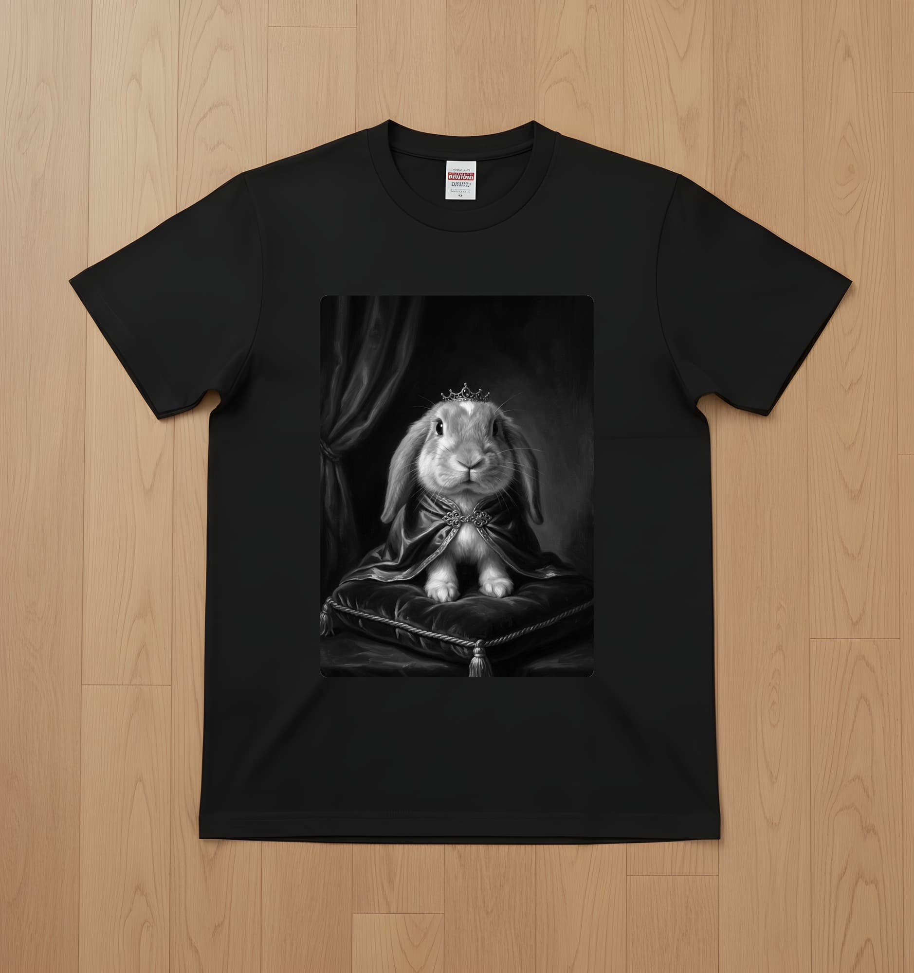 English Lop Renaissance Portrait T-Shirt (Black, Monochrome Print, No Frame)