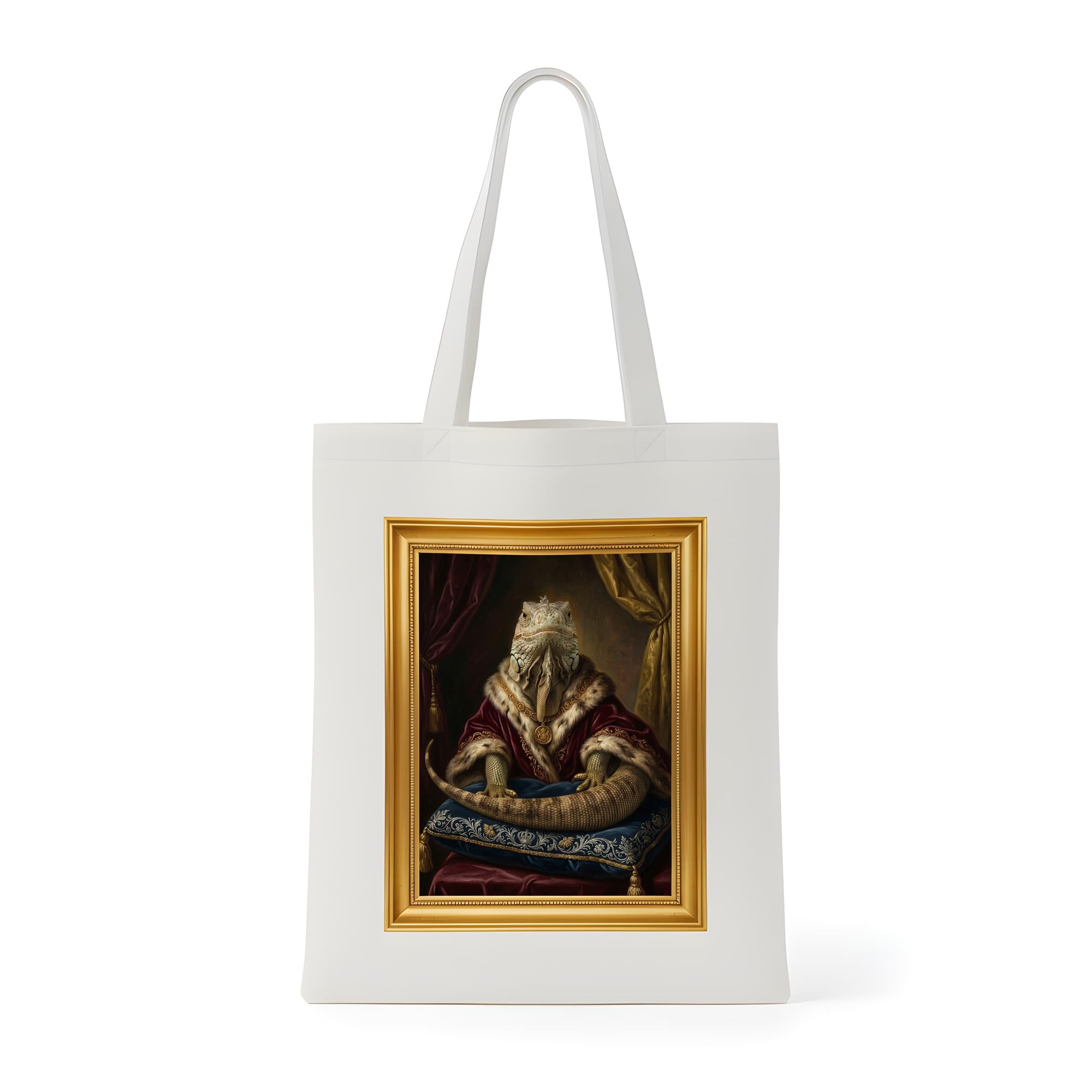 Rhinoceros Iguana Renaissance Portrait Tote Bag (Color Print, Framed Design)