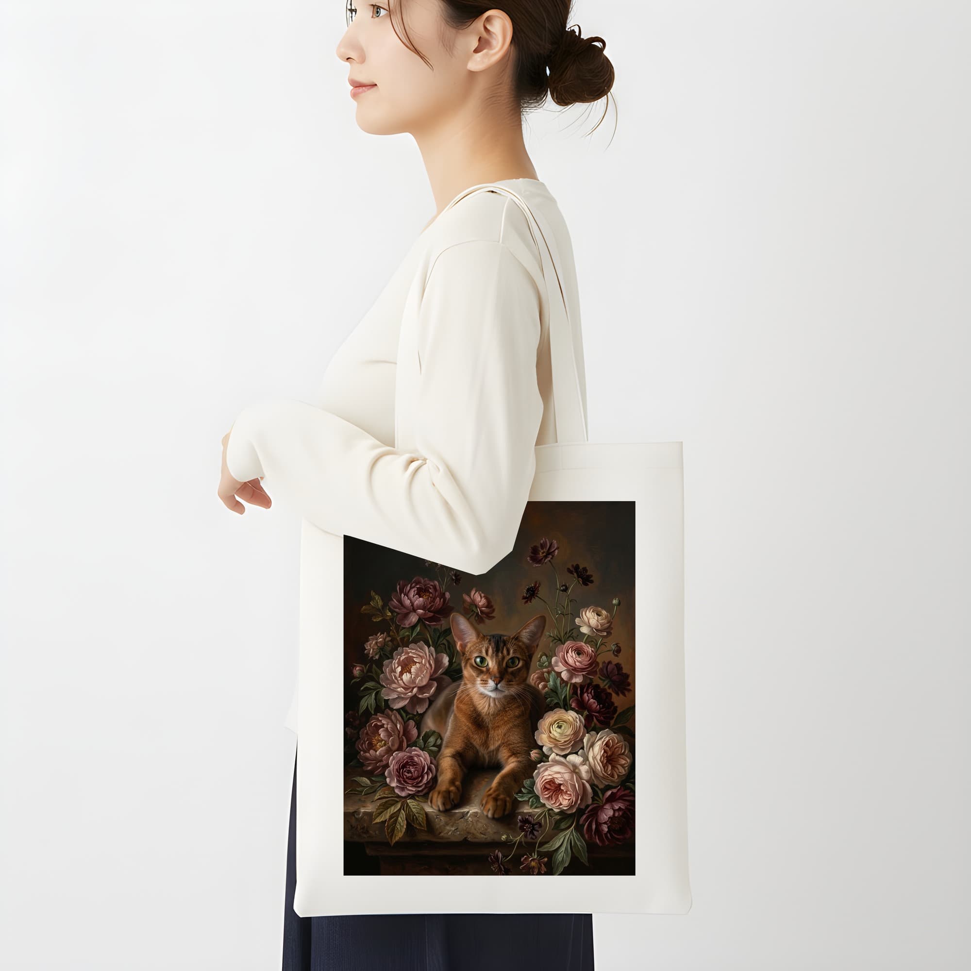 アビシニアンの花の油絵風アート花柄トートバッグ 2