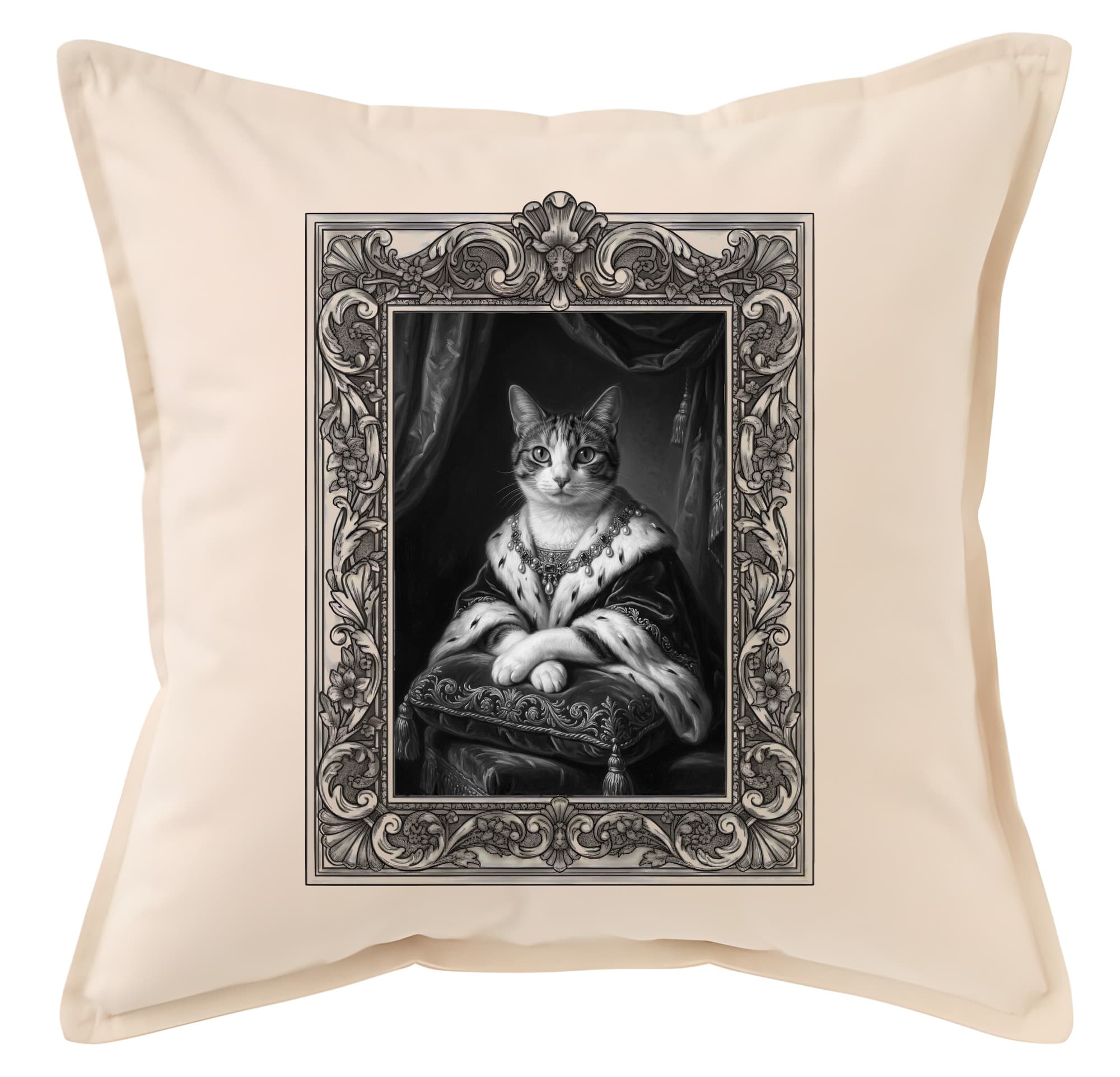 mixed breed cat Renaissance Portrait Throw Cushion (Framed Design)