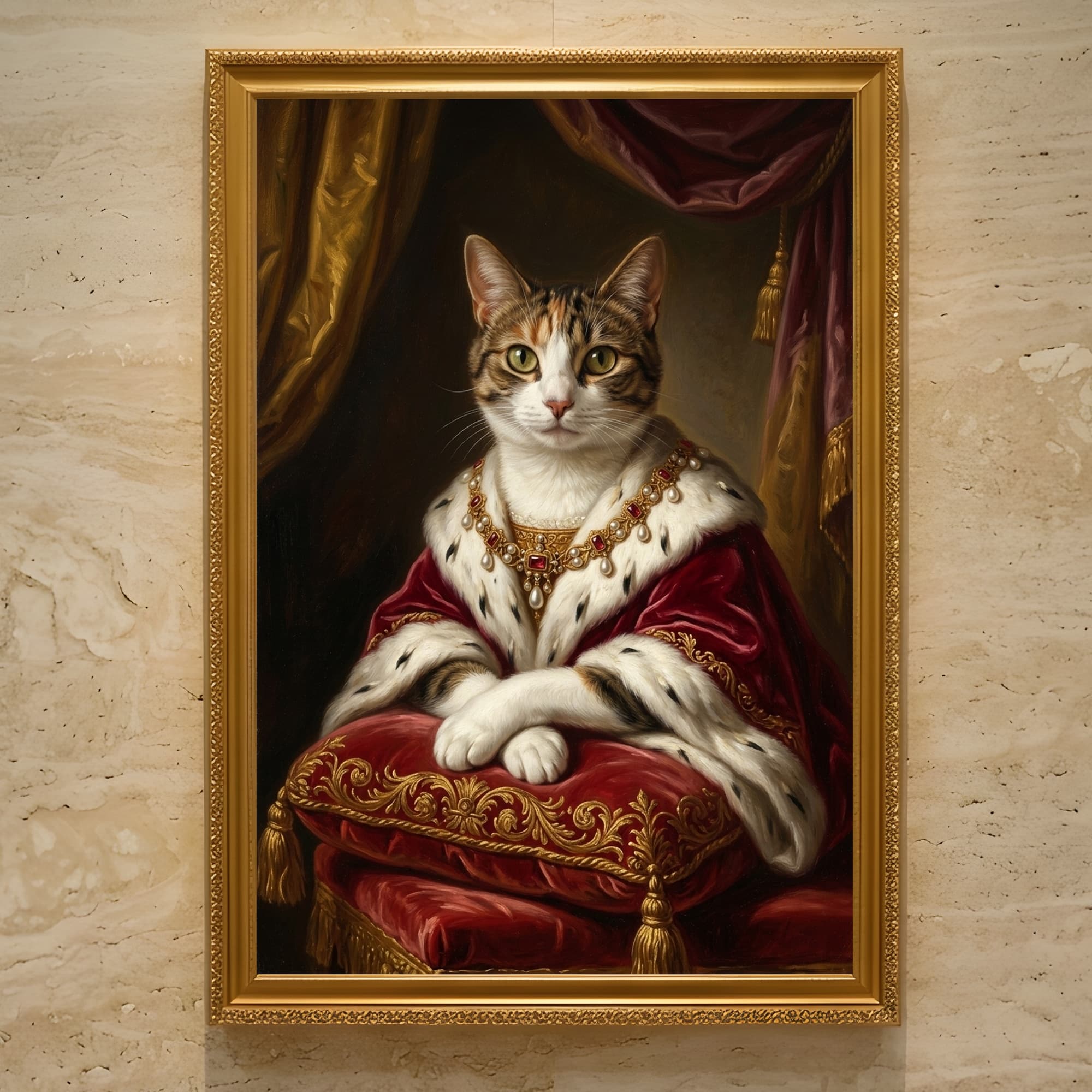 猫のルネサンス肖像画額装プリント(A3サイズ)