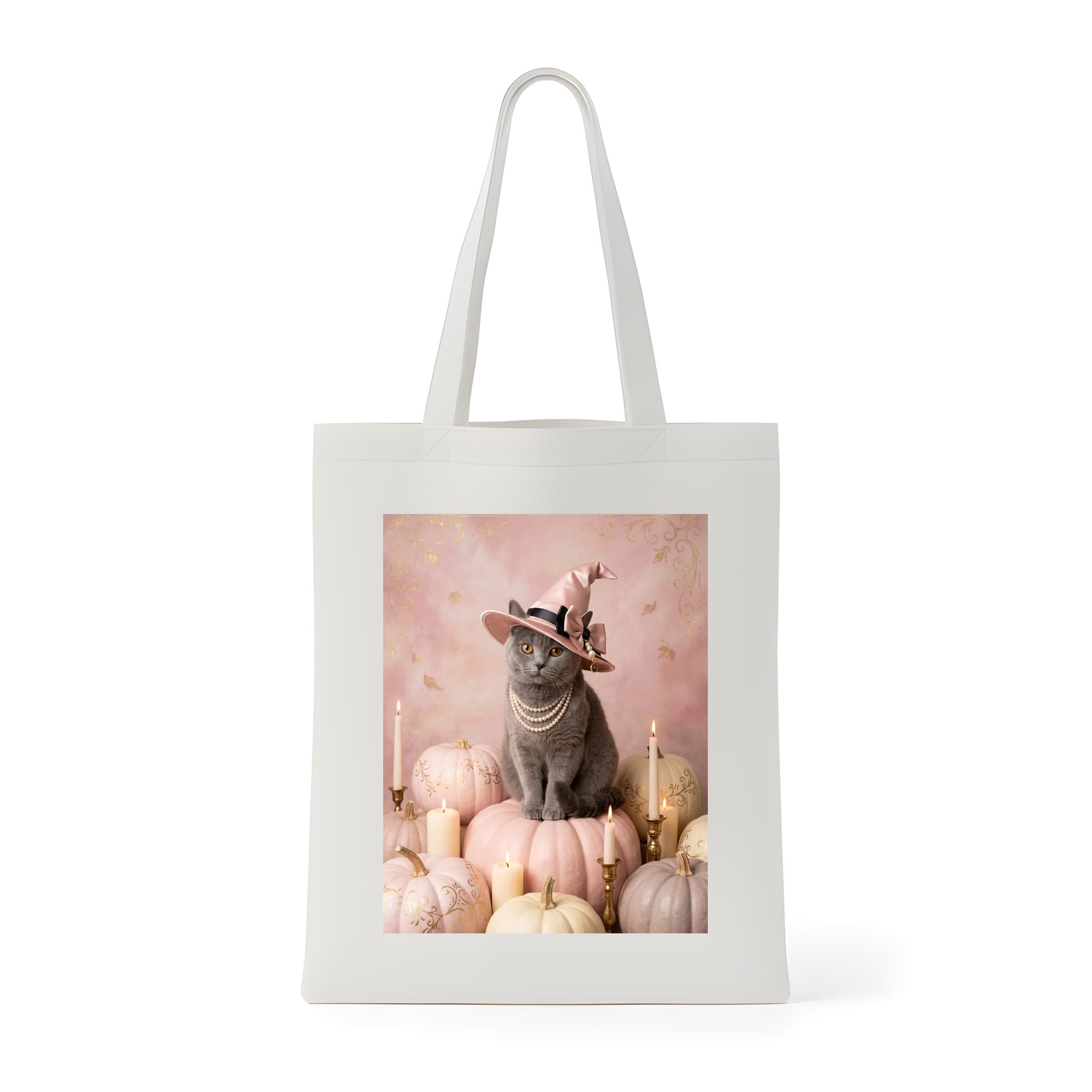 British Shorthair Pumpkin & Candlelight Oil-Painting Halloween Tote Bag