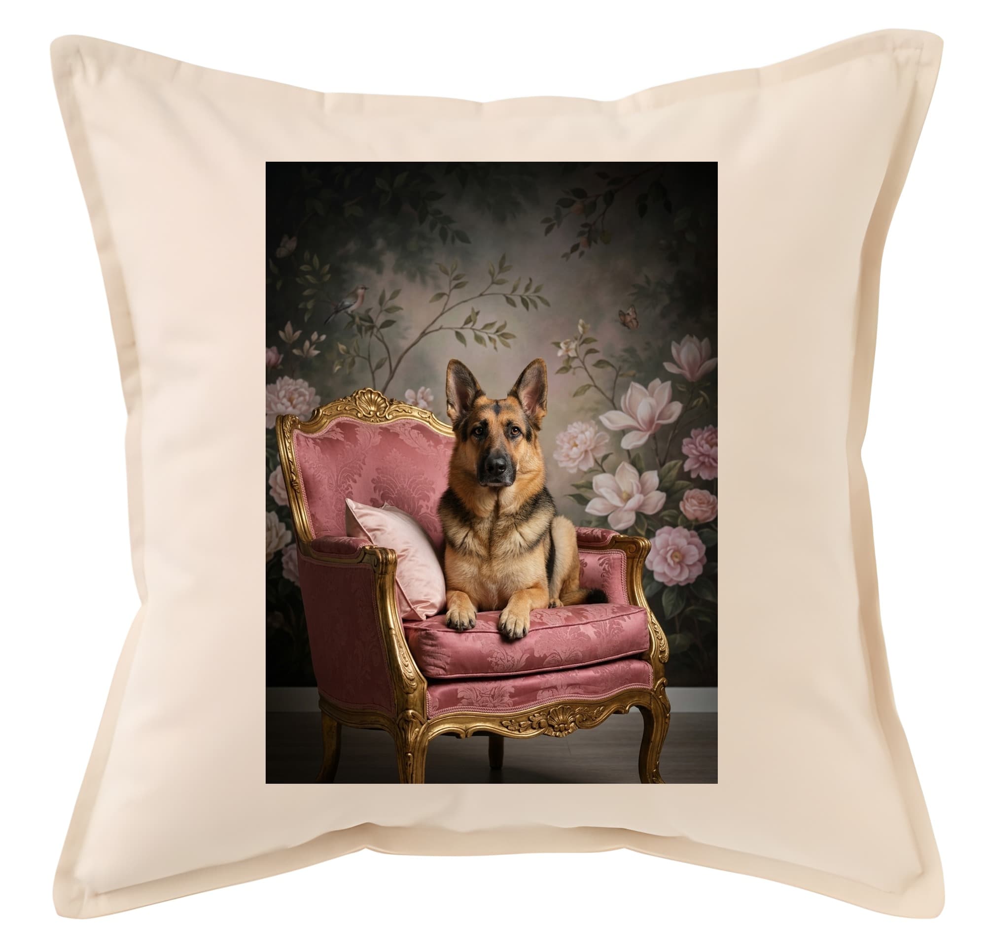 German shepherd Shabby Pink Oil-Painting Rococo Cushion