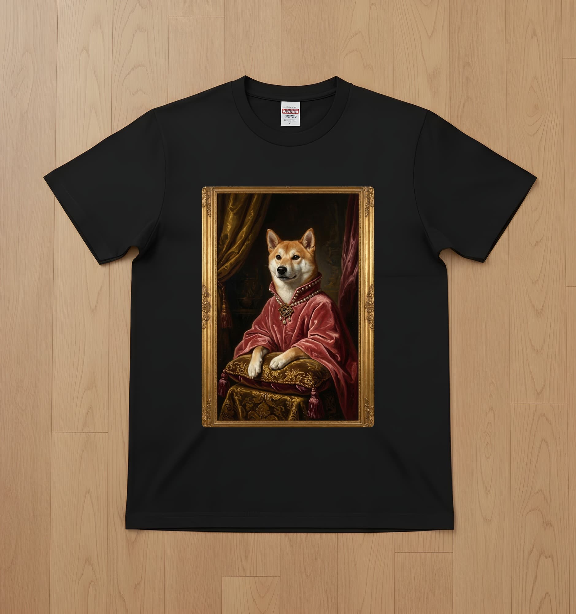 Shiba Inu Renaissance Portrait T-Shirt (Black, Color Print, No Frame)