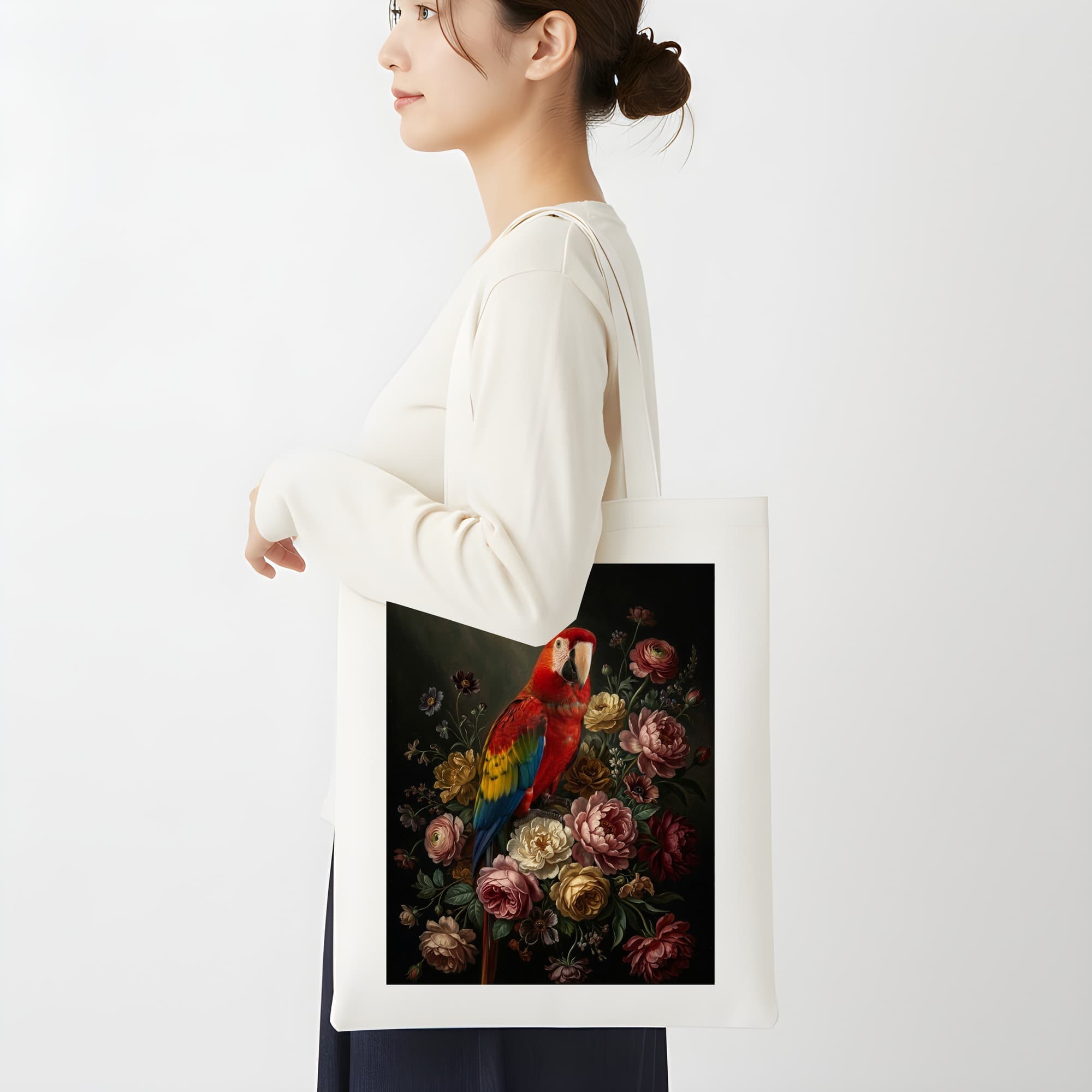 コンゴウインコの花の油絵風アート花柄トートバッグ 2