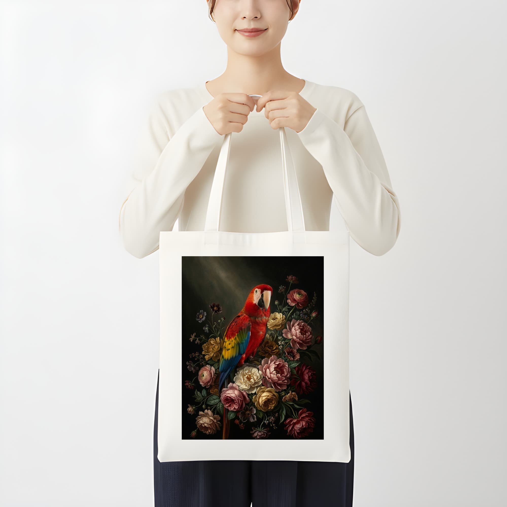 コンゴウインコの花の油絵風アート花柄トートバッグ 3