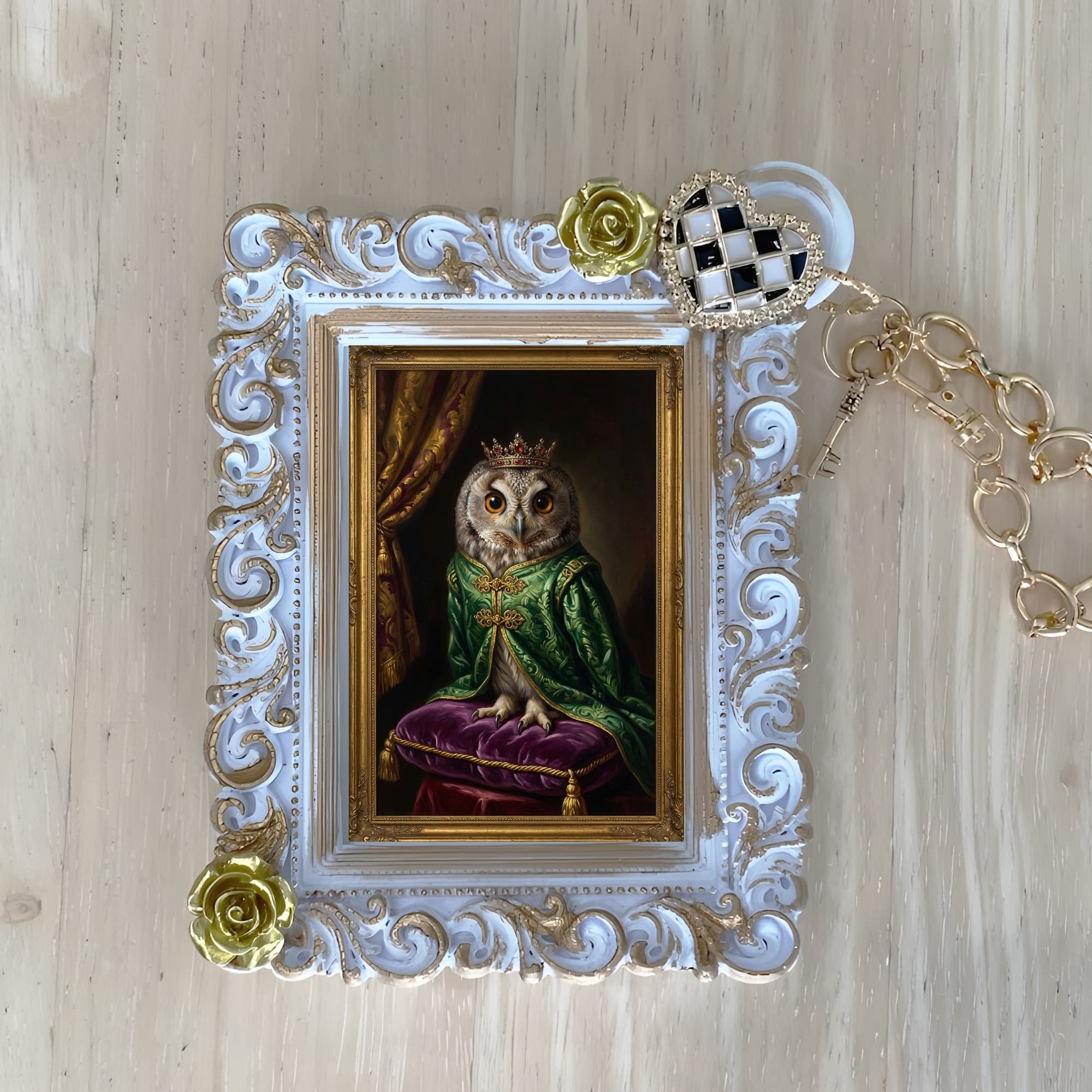 Scops owl Renaissance Portrait Bag Charm (White)