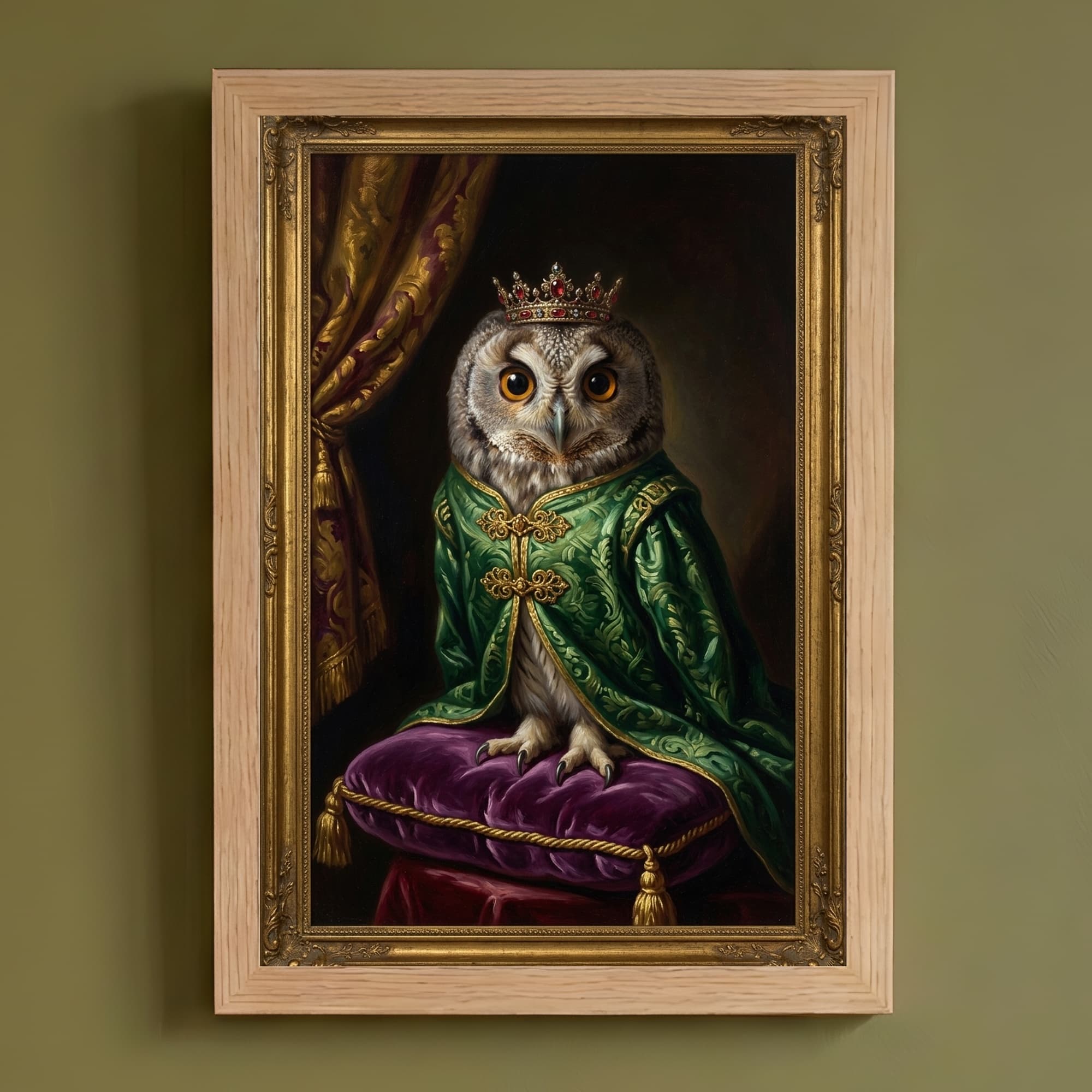 コノハズクのルネサンス肖像画額装プリント(A4サイズ)