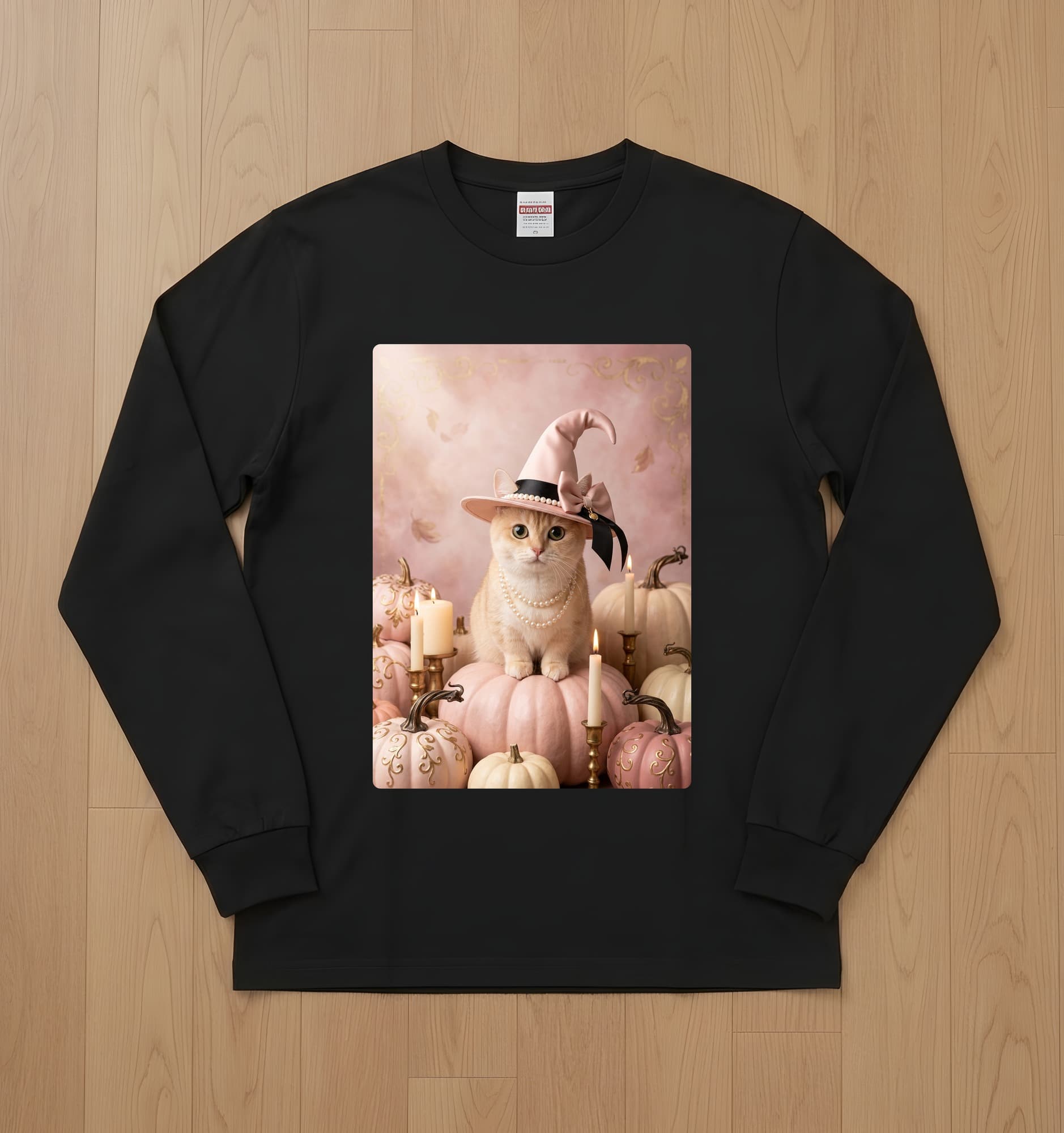 Munchkin Pumpkin & Candlelight Oil-Painting Halloween Long Sleeve T-Shirt (Black)