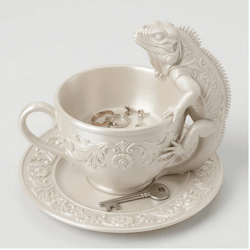 Rhinoceros Iguana Renaissance Portrait Trinket Tray (Pearl White)
