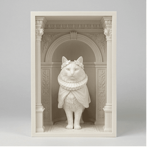 ノルウェージャンフォレストキャットのルネサンス肖像画ブックヌーク