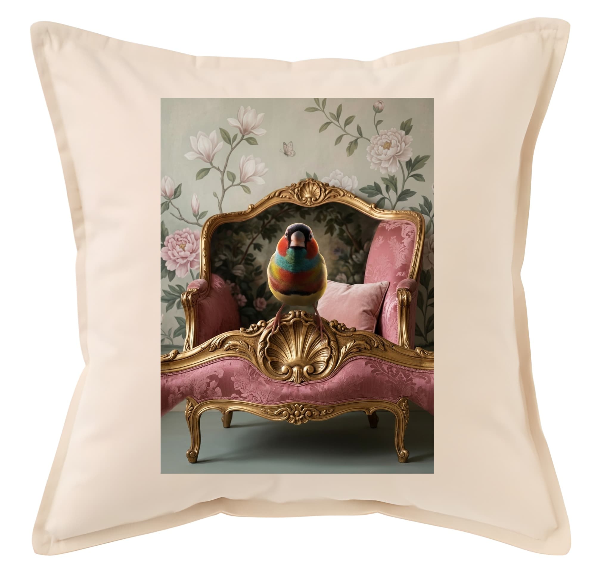 Gouldian finch Shabby Pink Oil-Painting Rococo Cushion