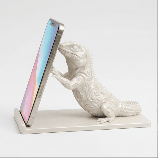 トゲオイグアナのルネサンス肖像画スマホスタンド(シルクホワイト)