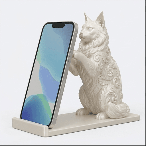 メインクーンのルネサンス肖像画スマホスタンド(シルクホワイト)