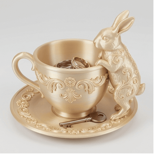 French Angora Renaissance Portrait Trinket Tray (Silky Gold)