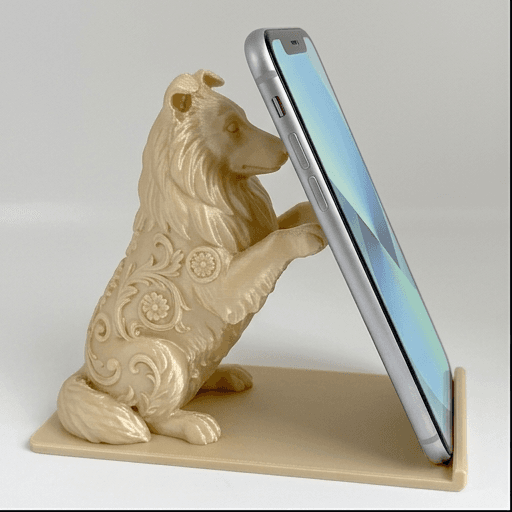 シェットランドシープドッグのルネサンス肖像画スマホスタンド(シルクゴールド)