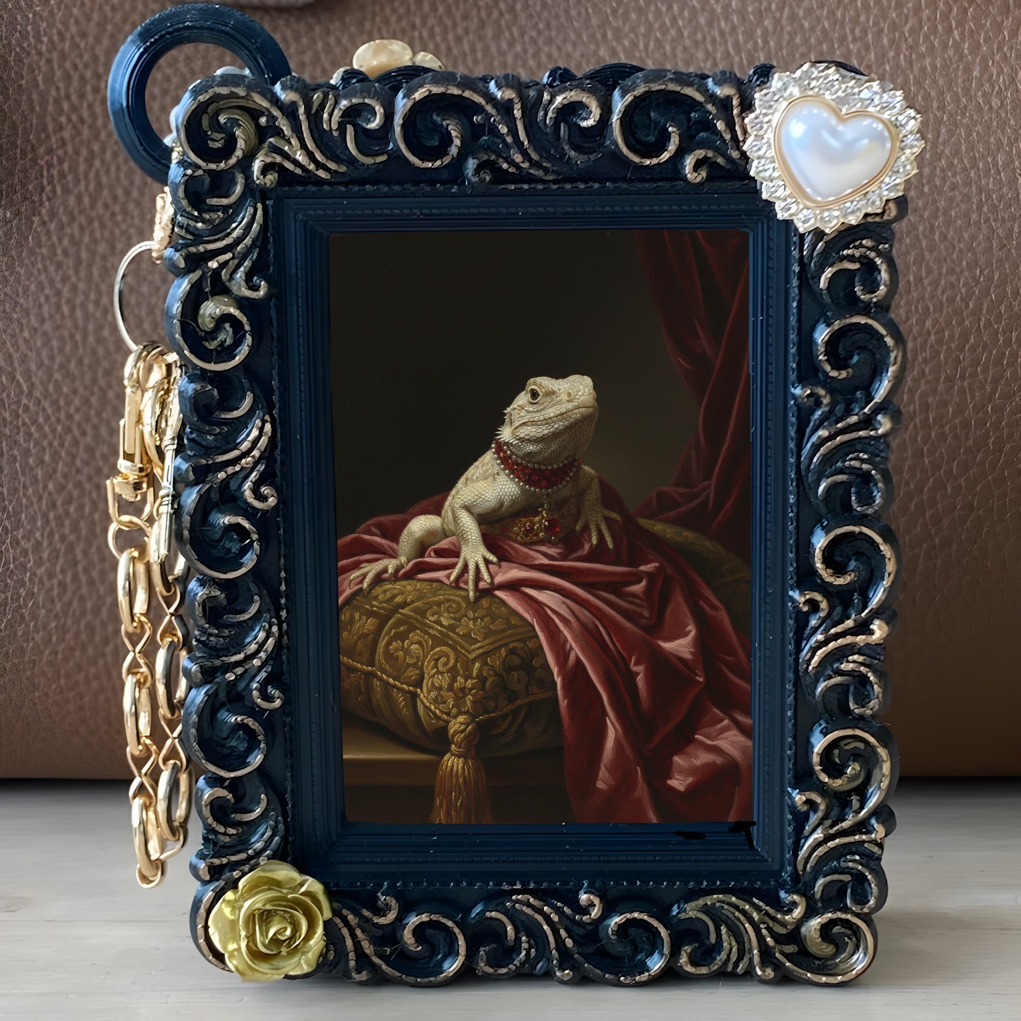 サバクイグアナのルネサンス肖像画バッグチャーム(ブラック) 5