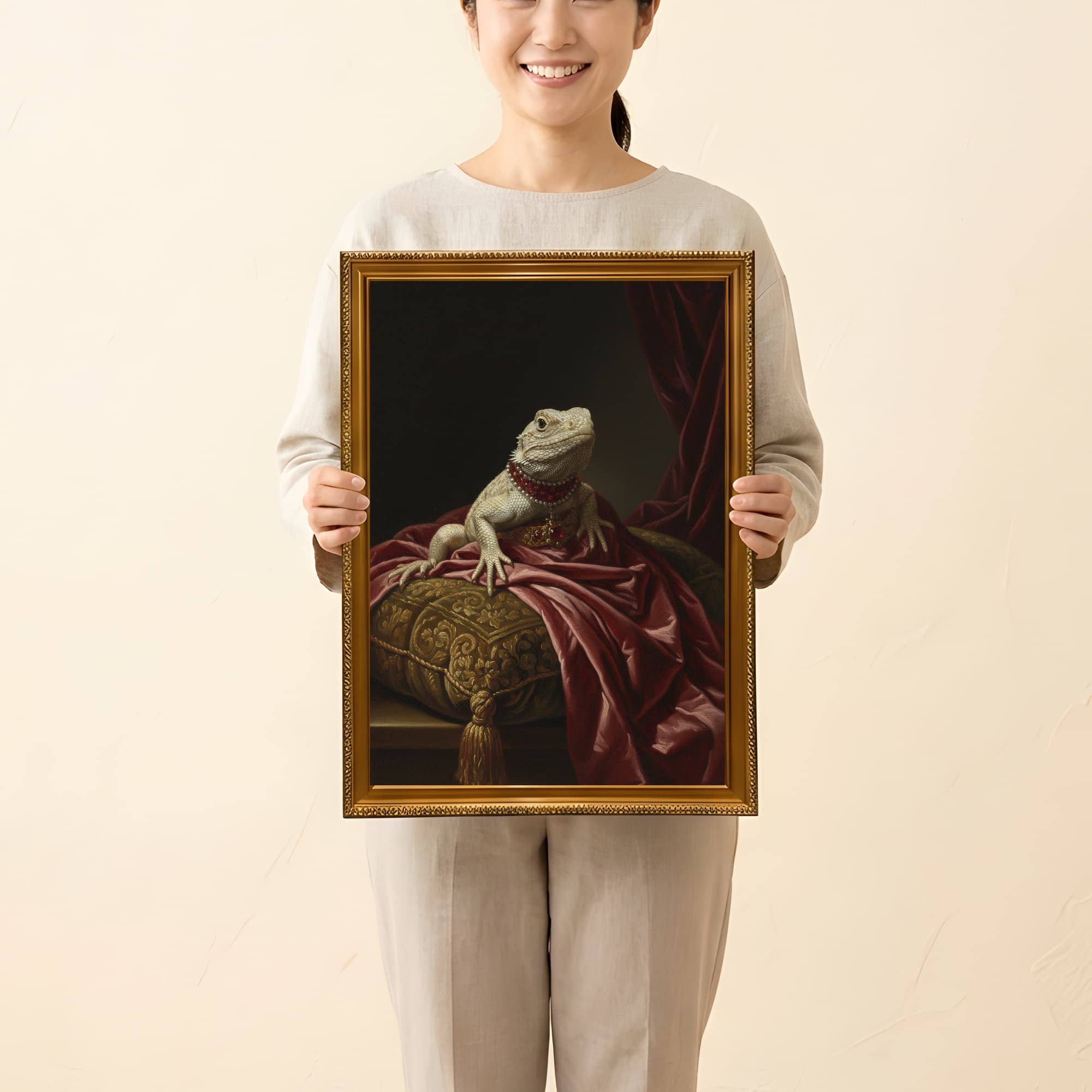 サバクイグアナのルネサンス肖像画額装プリント(A3サイズ) 2