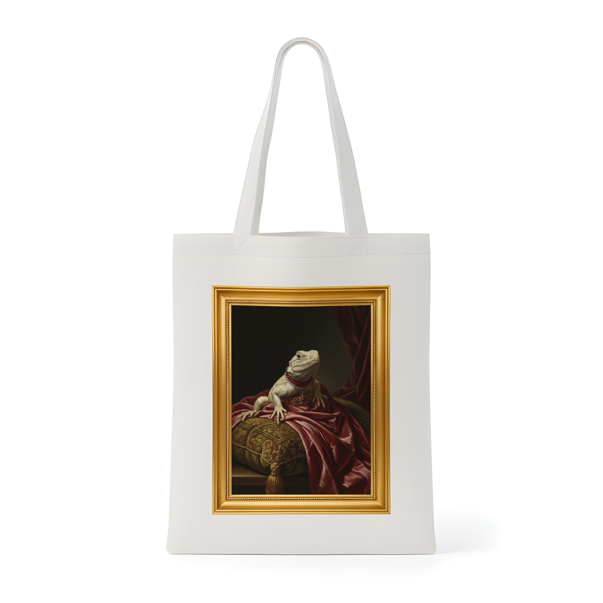Desert Iguana Renaissance Portrait Tote Bag (Color Print, Framed Design)