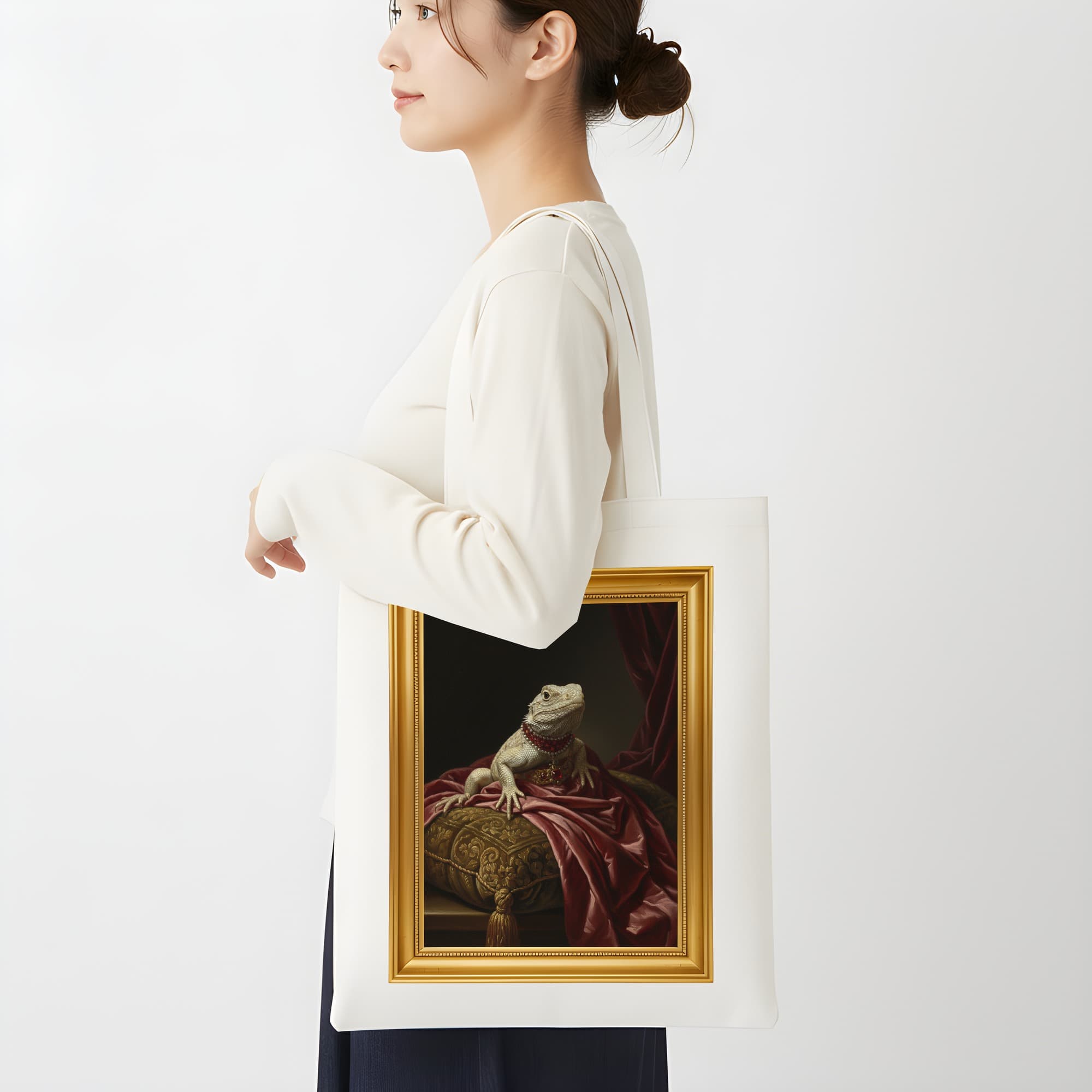 Desert Iguana Renaissance Portrait Tote Bag (Color Print, Framed Design) 2