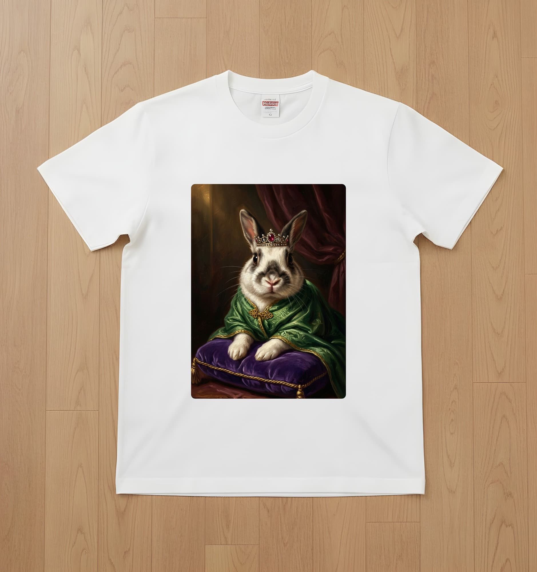 ヒマラヤンのルネサンス肖像画Tシャツ(ホワイト・カラープリント・額縁なし)