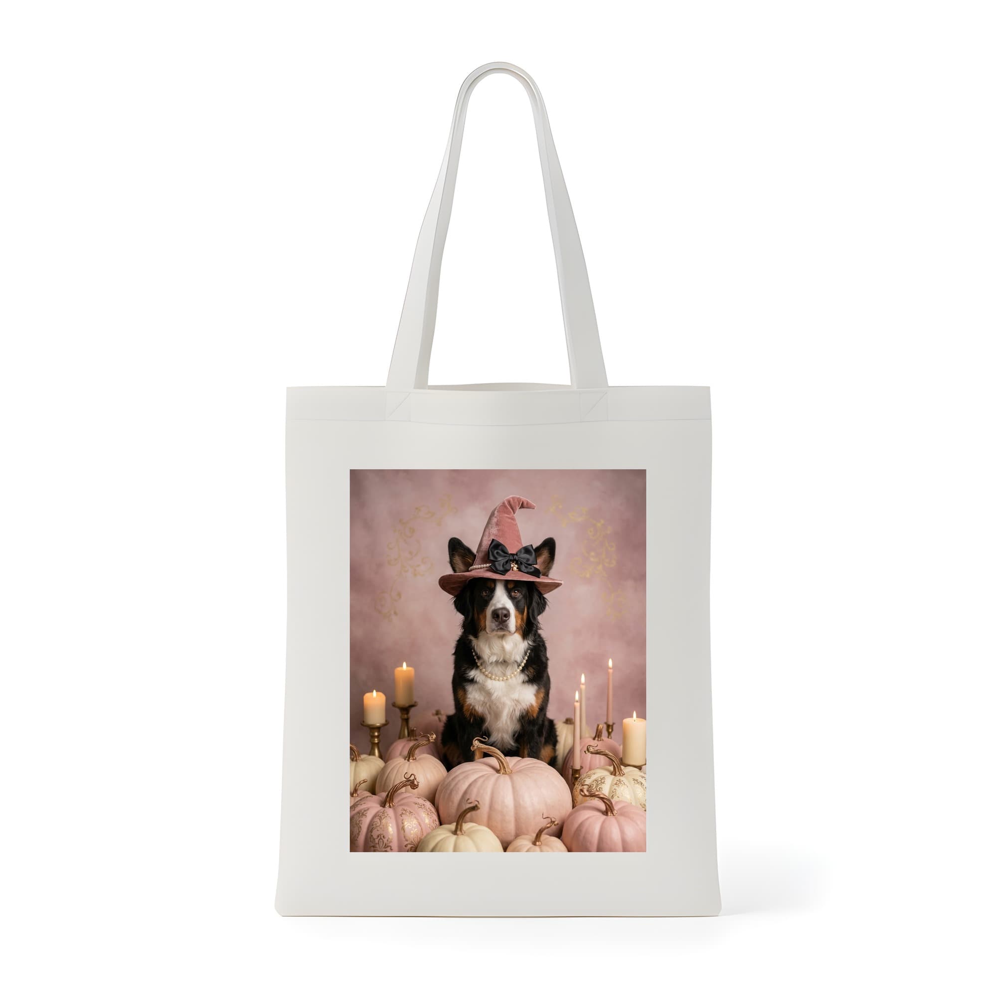 Bernese mountain dog Pumpkin & Candlelight Oil-Painting Halloween Tote Bag