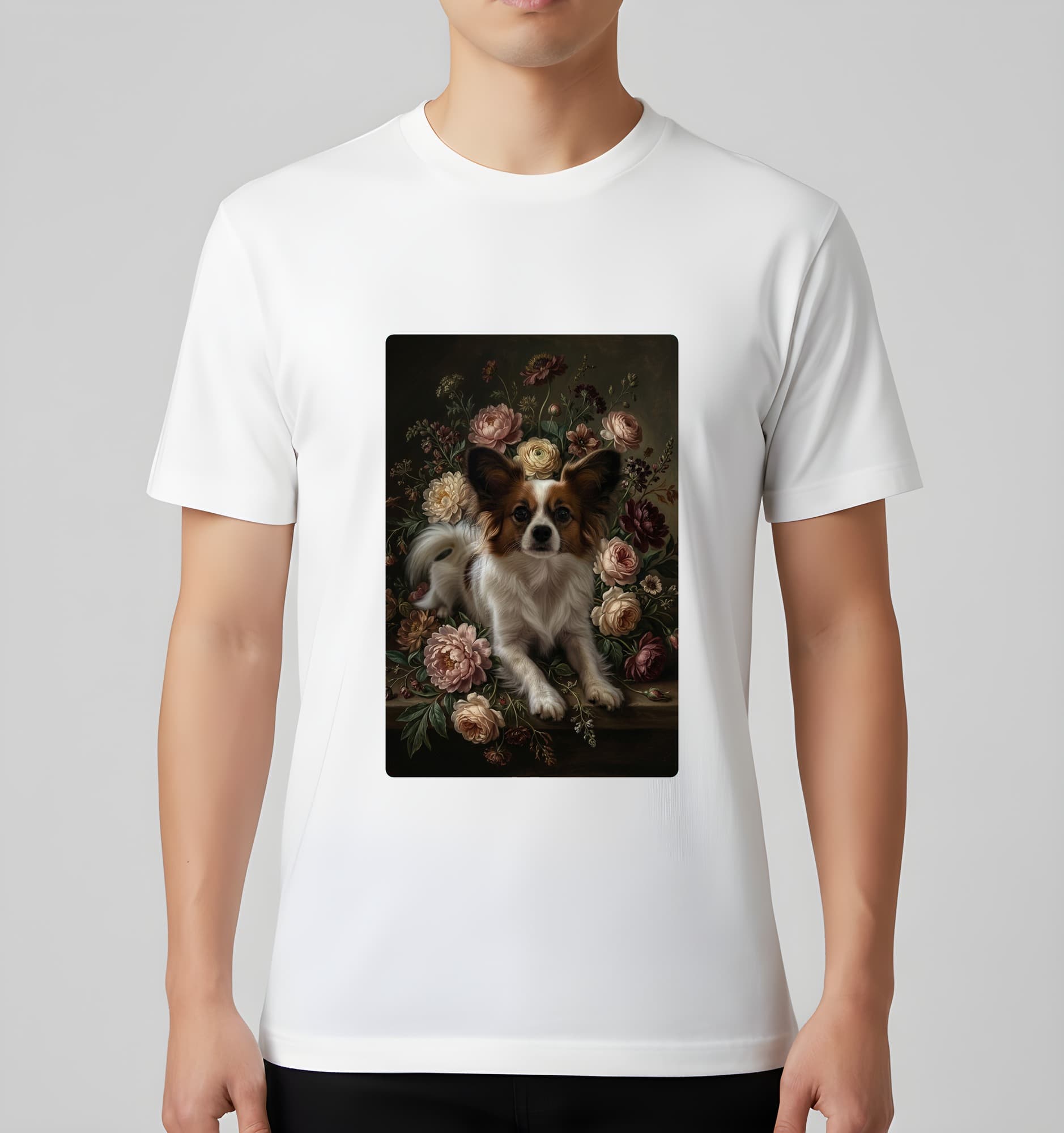 papillon Floral Oil-Painting Floral T-Shirt (White) 3