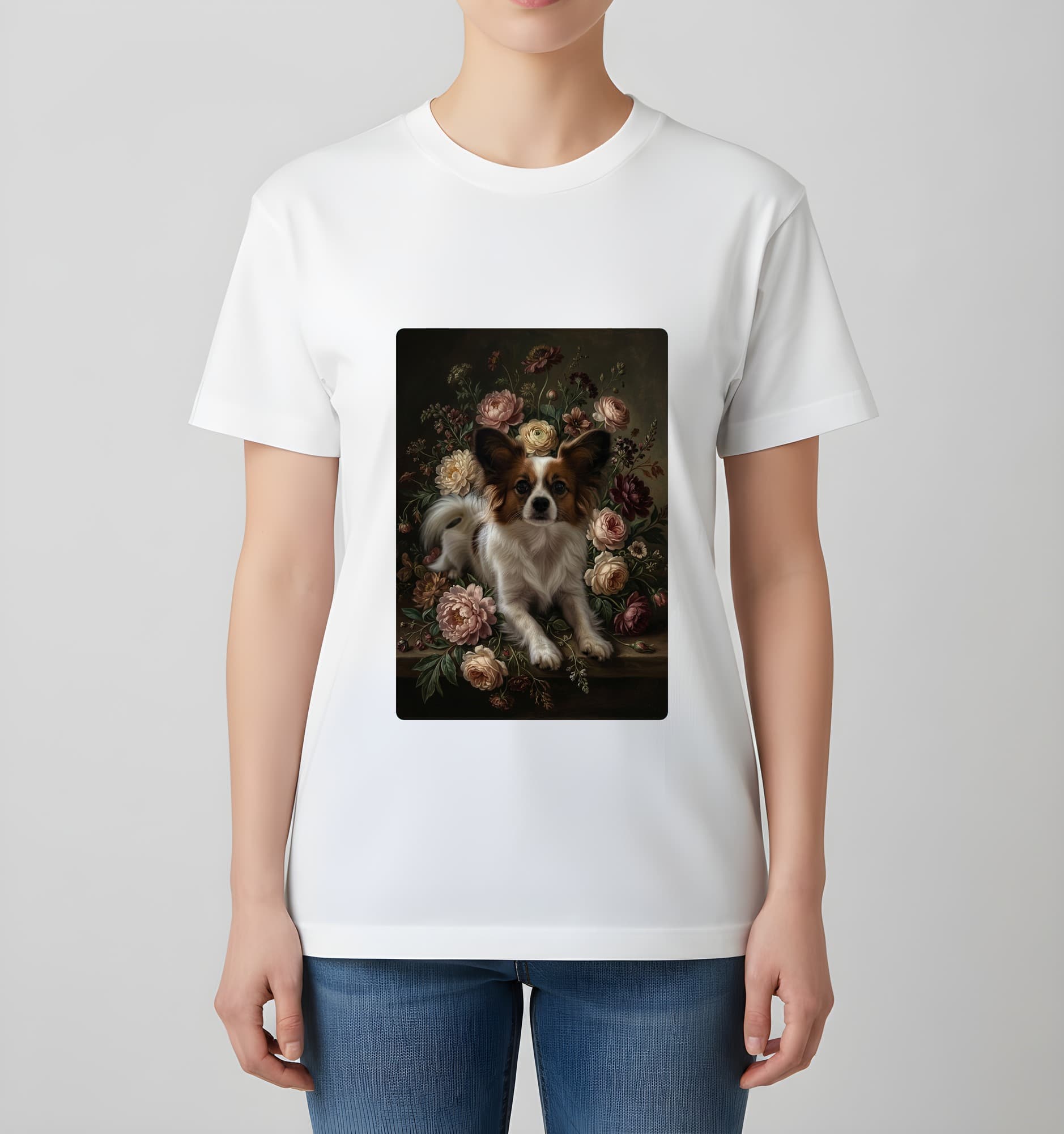 papillon Floral Oil-Painting Floral T-Shirt (White) 4