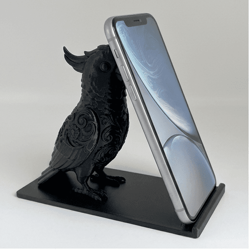 キバタンのルネサンス肖像画スマホスタンド(シルクブラック)