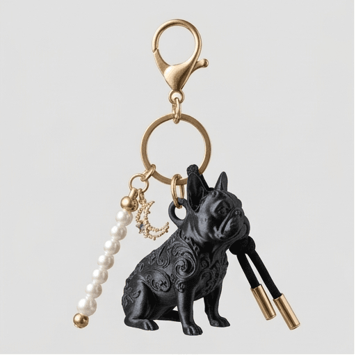 French bulldog Renaissance Portrait Keychain (Silky Black)