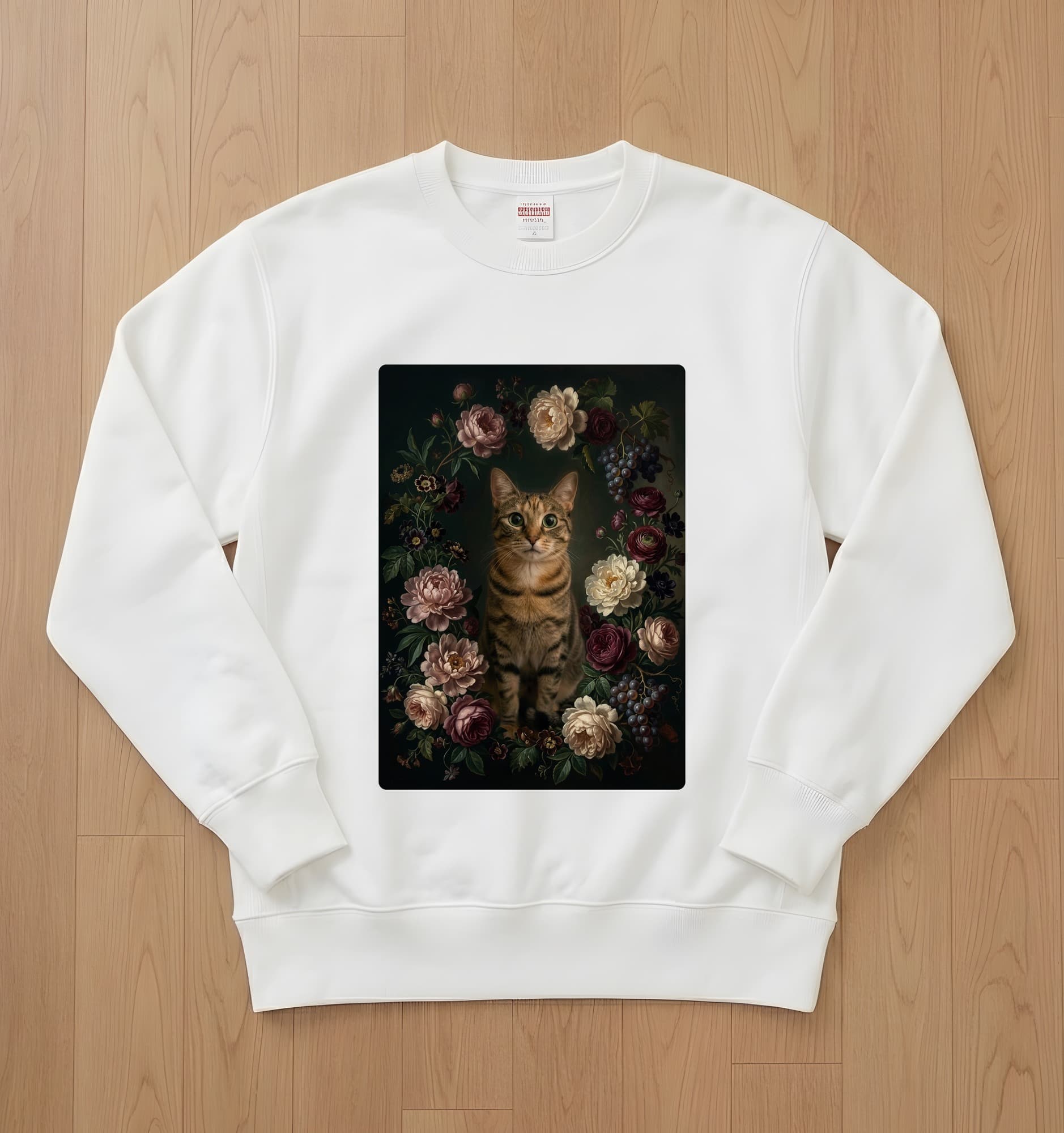 mixed breed cat Floral Oil-Painting Floral Sweatshirt (White)