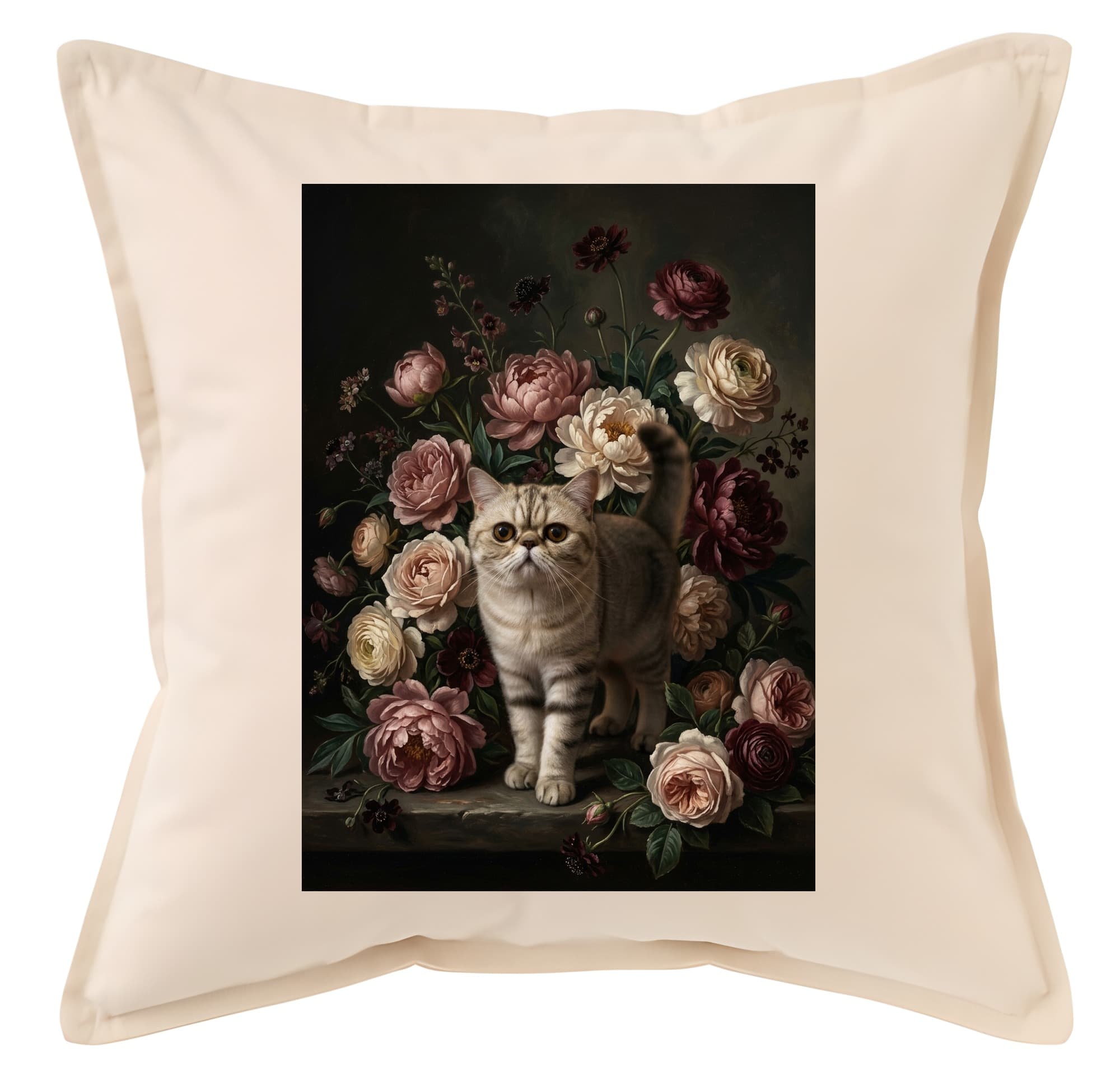 Exotic Shorthair Floral Oil-Painting Floral Cushion