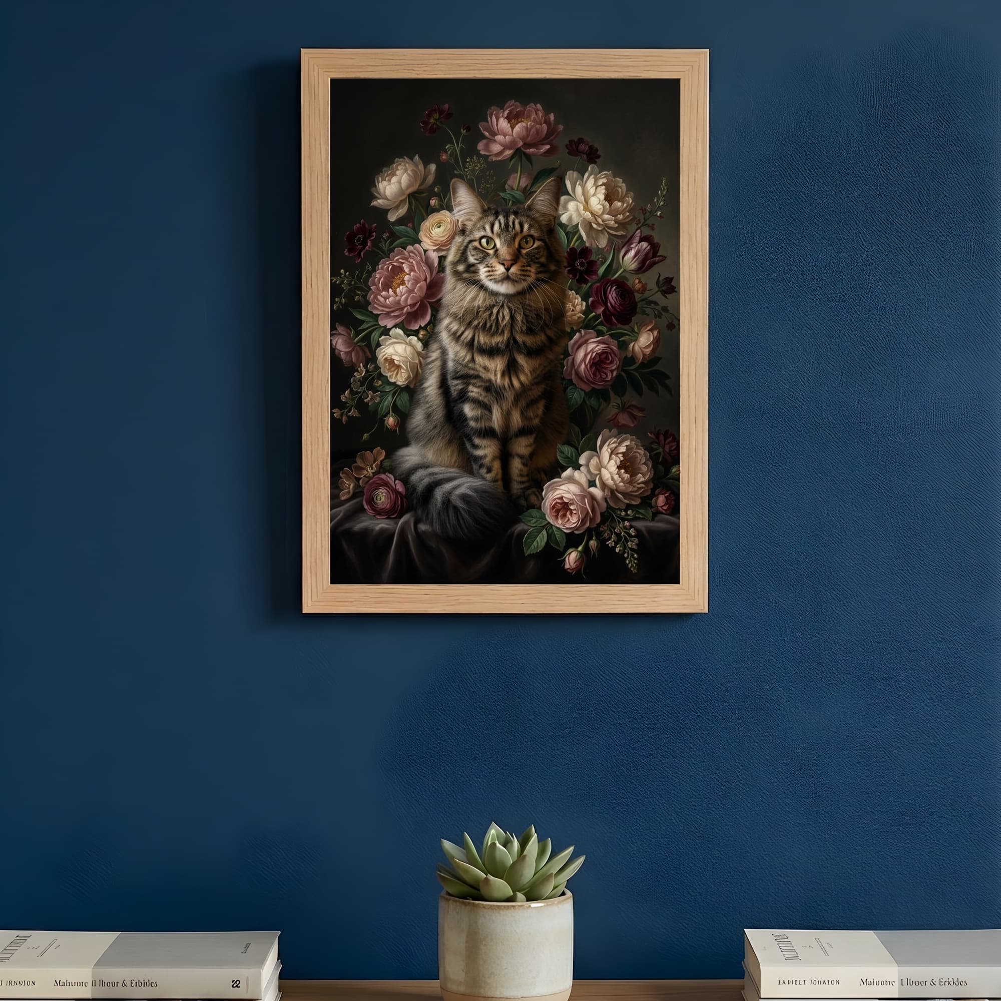 メインクーンの花の油絵風アート花柄額装プリント(A4サイズ) 3